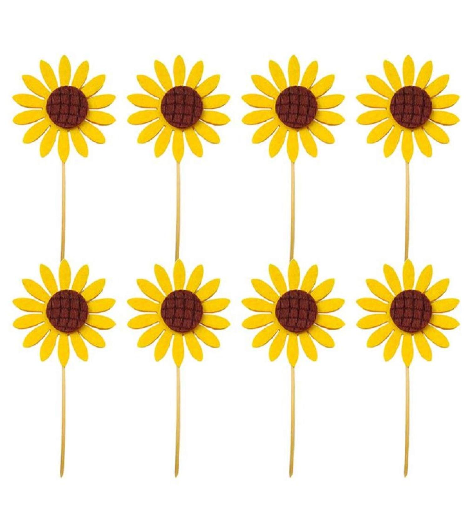The Crafty Owl Fresh Flowers with Green Leaf/Yellow Sunflower Cupcake Toppers. Set of 12 (Sunflower)