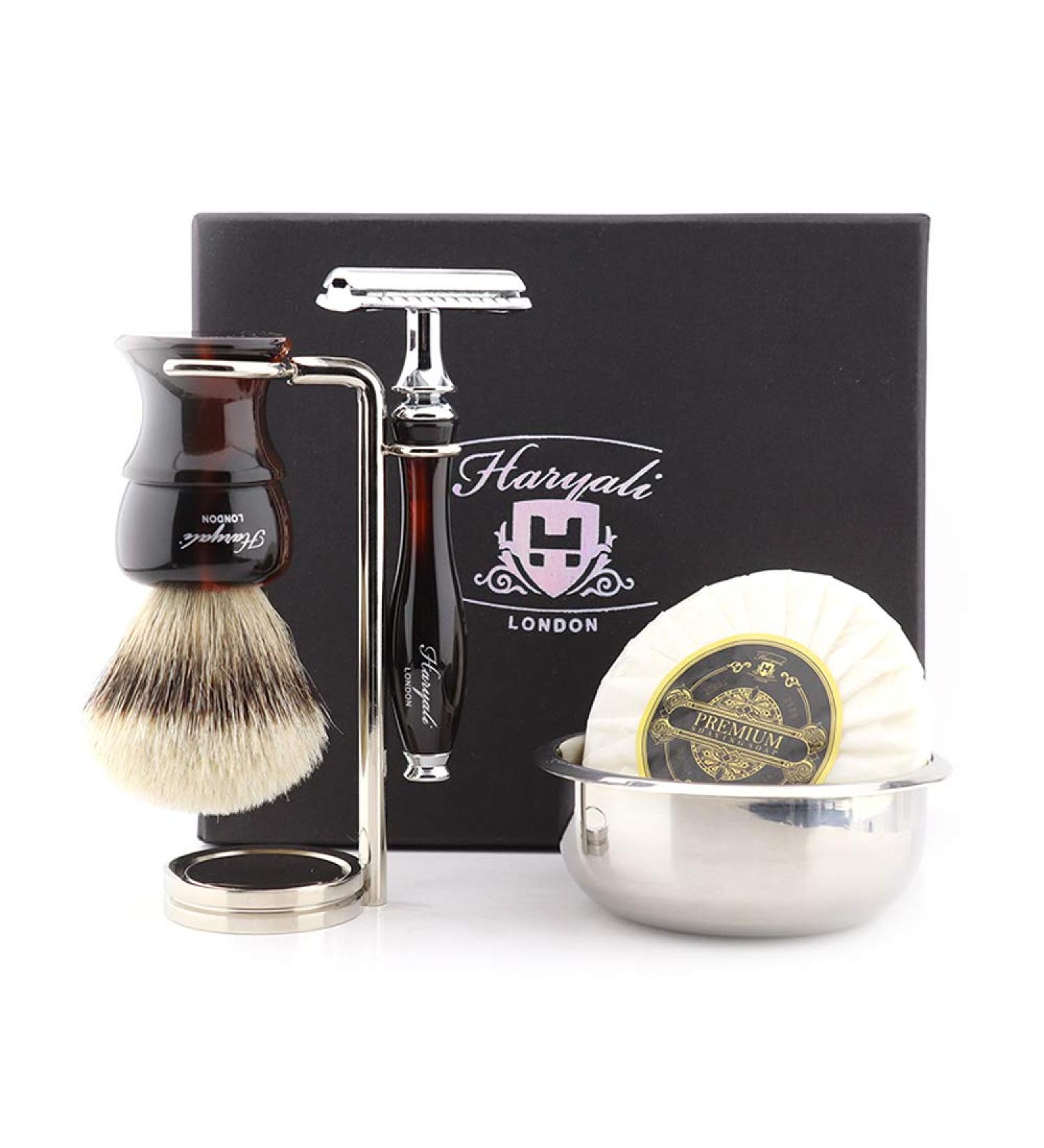 Haryali London Double Edge Safety Razor & Silver Tip Badger Hair Brush Shaving Kit for Men - Perfect New Year Gift Set - Buy Online on GoSupps.com