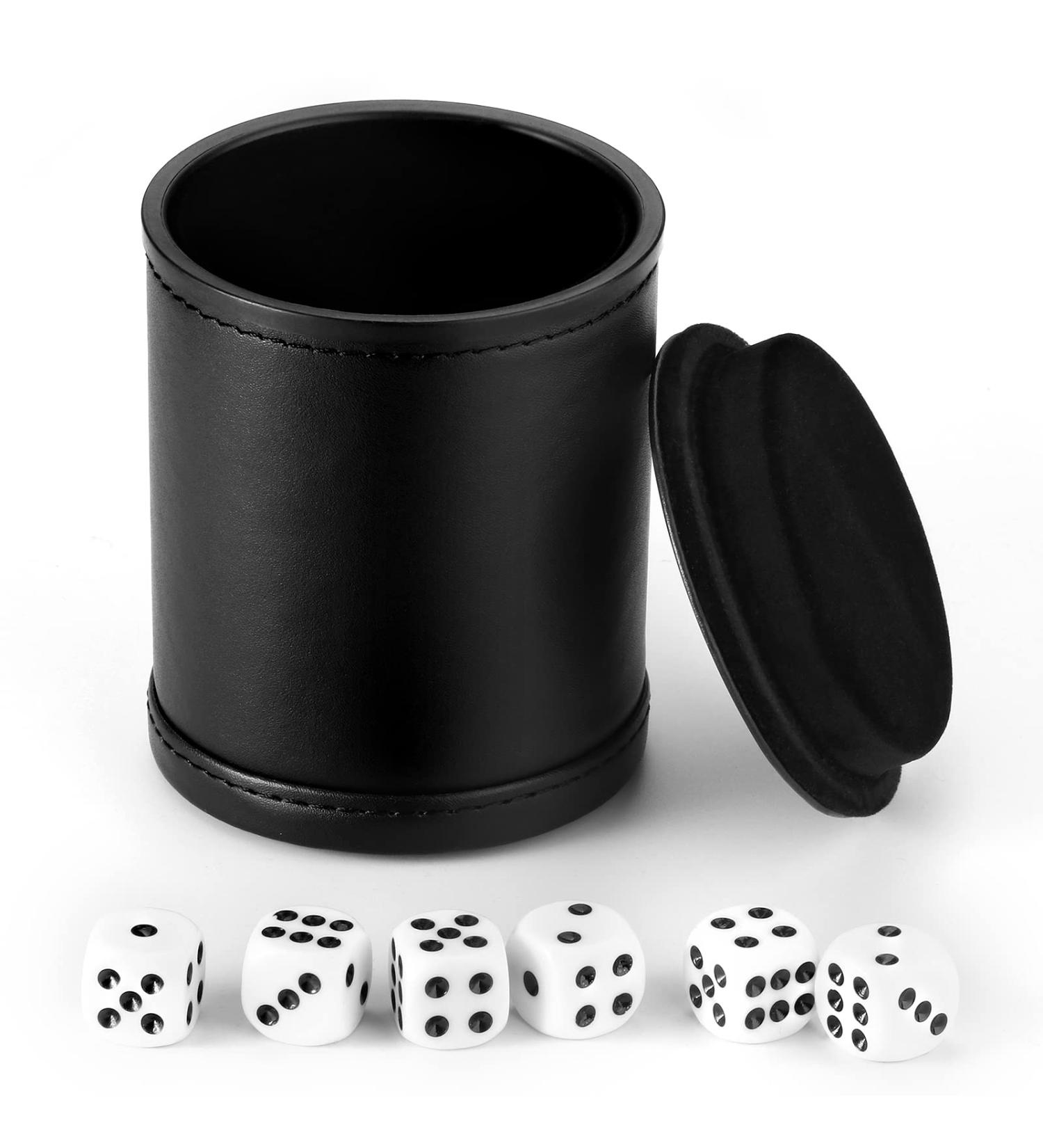 PU Leather Felt-Lined Dice Cup Set | Silent Shaker for Board Games | Set of 6 16mm Dice Included - Buy Online on GoSupps.com