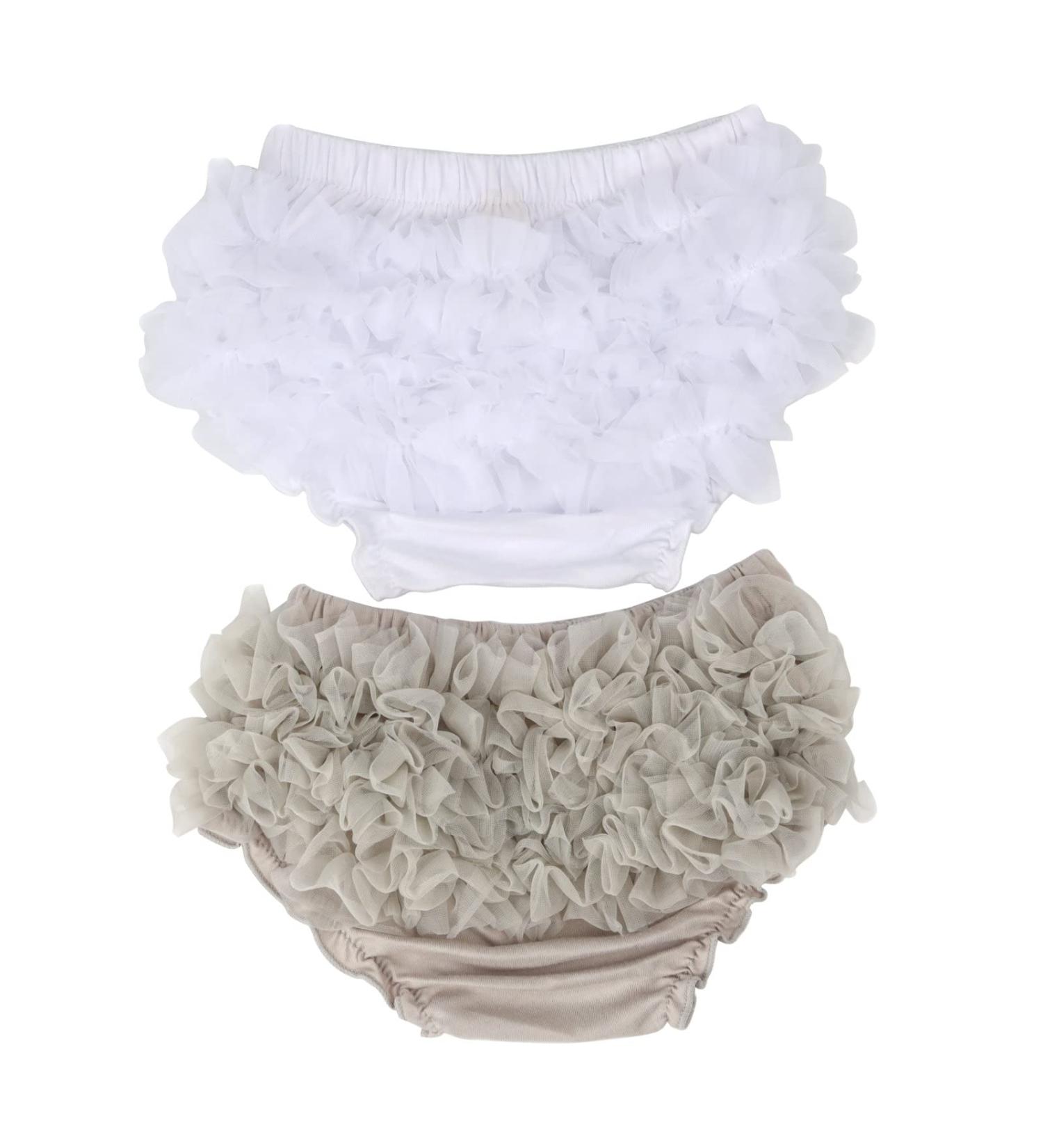 Hoolchean Baby Girls 2PCS Tulle Ruffle Bloomer Set - White & Grey (0-6 Months) - Buy Online on GoSupps.com