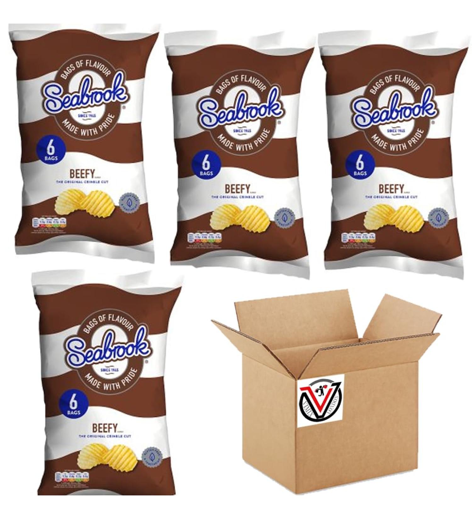 04 x Sea brook Beefy Flavour Crisps 6 x 25g - 24 Mini Bags | VIMIX - Buy Online on GoSupps.com