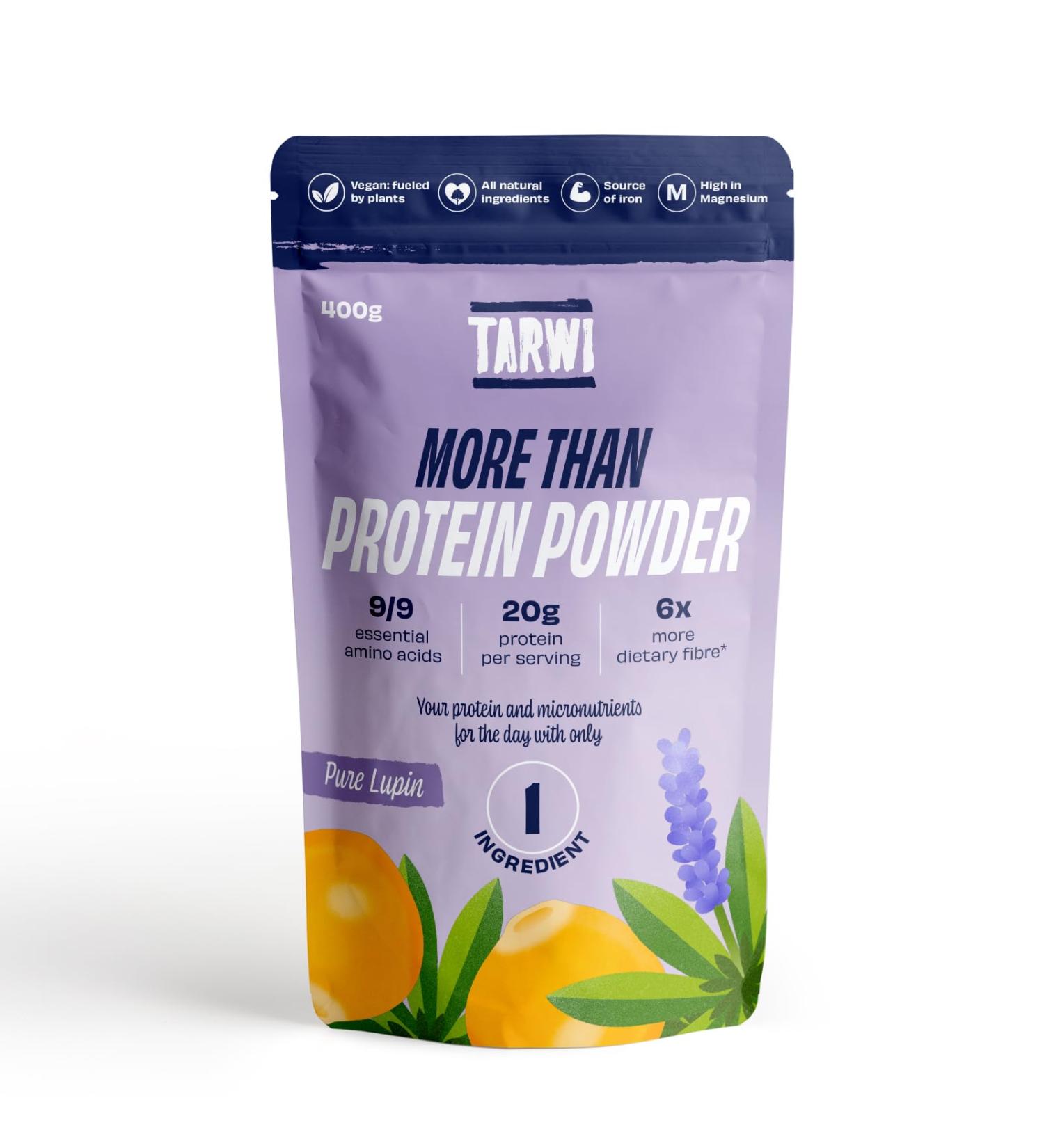 Tarwi Lupin 100% Natural Vegan Protein Powder - 400g | High Fiber & Gut Friendly Plant-Based Protein | Clean & Pure Lupin with 9 Essential Amino Acids & Prebiotics - Buy Online on GoSupps.com