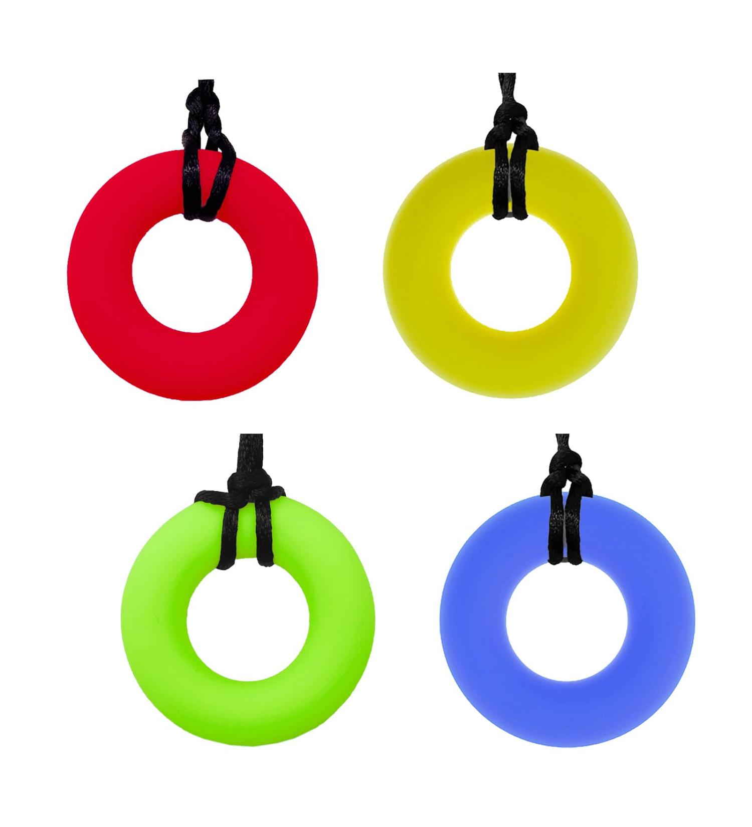 Kau-Bite Ring Necklace - Donut Shape Silicone Chewing Tool for Kids & Adults with ADHD Autism & Biting Needs - 4 Pack Sensory Care Solution - Buy Online on GoSupps.com