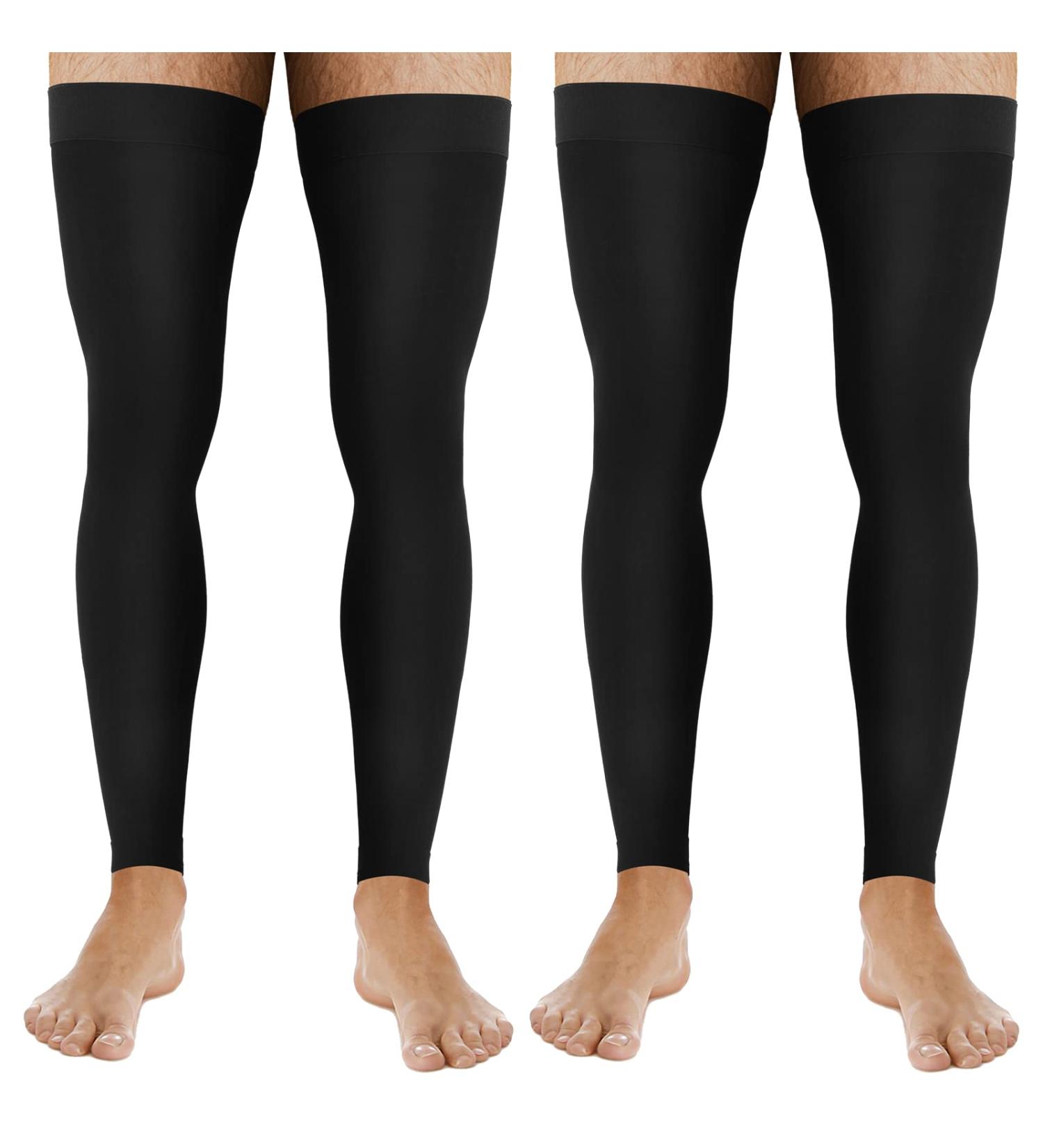 Zhanmai Men's Thigh High Compression Stockings - 20-30 mmHg Footless Leg Sleeves for Running & Edema - Silicone Band - Black XL - Buy Online on GoSupps.com