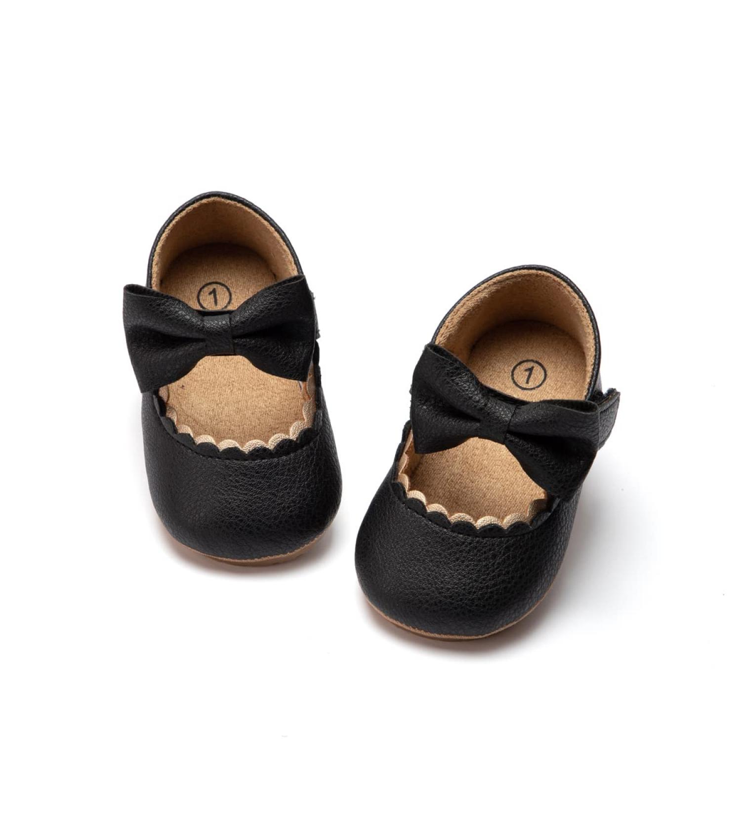 Baby Girl Mary Jane Shoes | Anti-Slip Soft Sole Princess Flats for 6-12 Months | Black - Buy Online on GoSupps.com