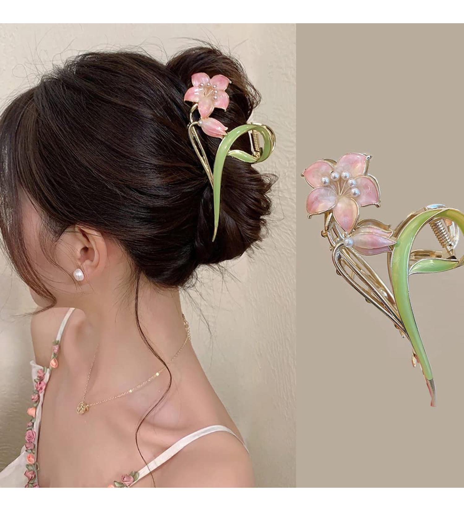Lily Flower Hair Claw Clip - Large Metal Floral Hair Clamp for Women & Girls - Buy Online on GoSupps.com