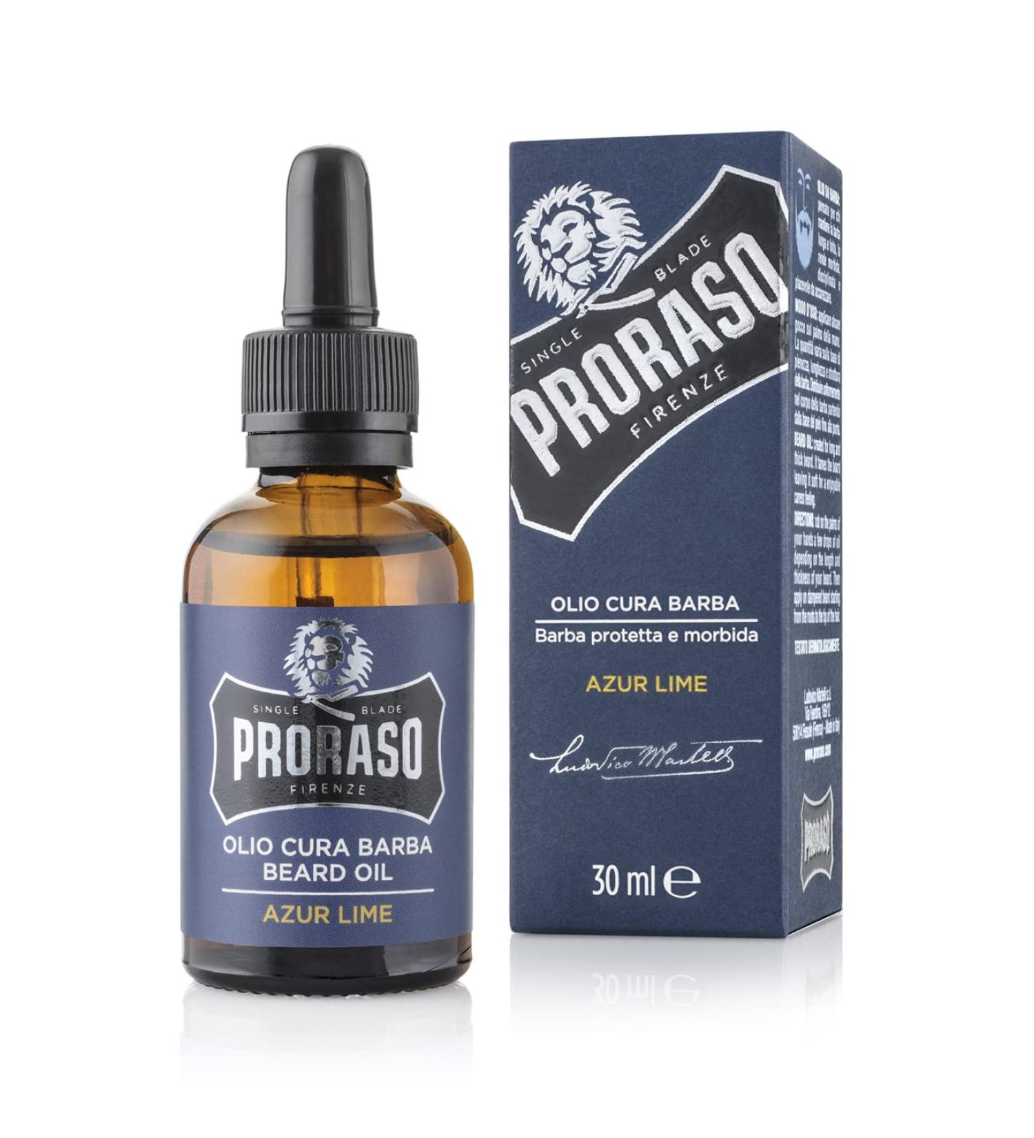 Proraso Azur Lime Beard Oil 30ml - Softens, Protects & Promotes Healthy Beard Growth - Made in Italy - Buy Online on GoSupps.com