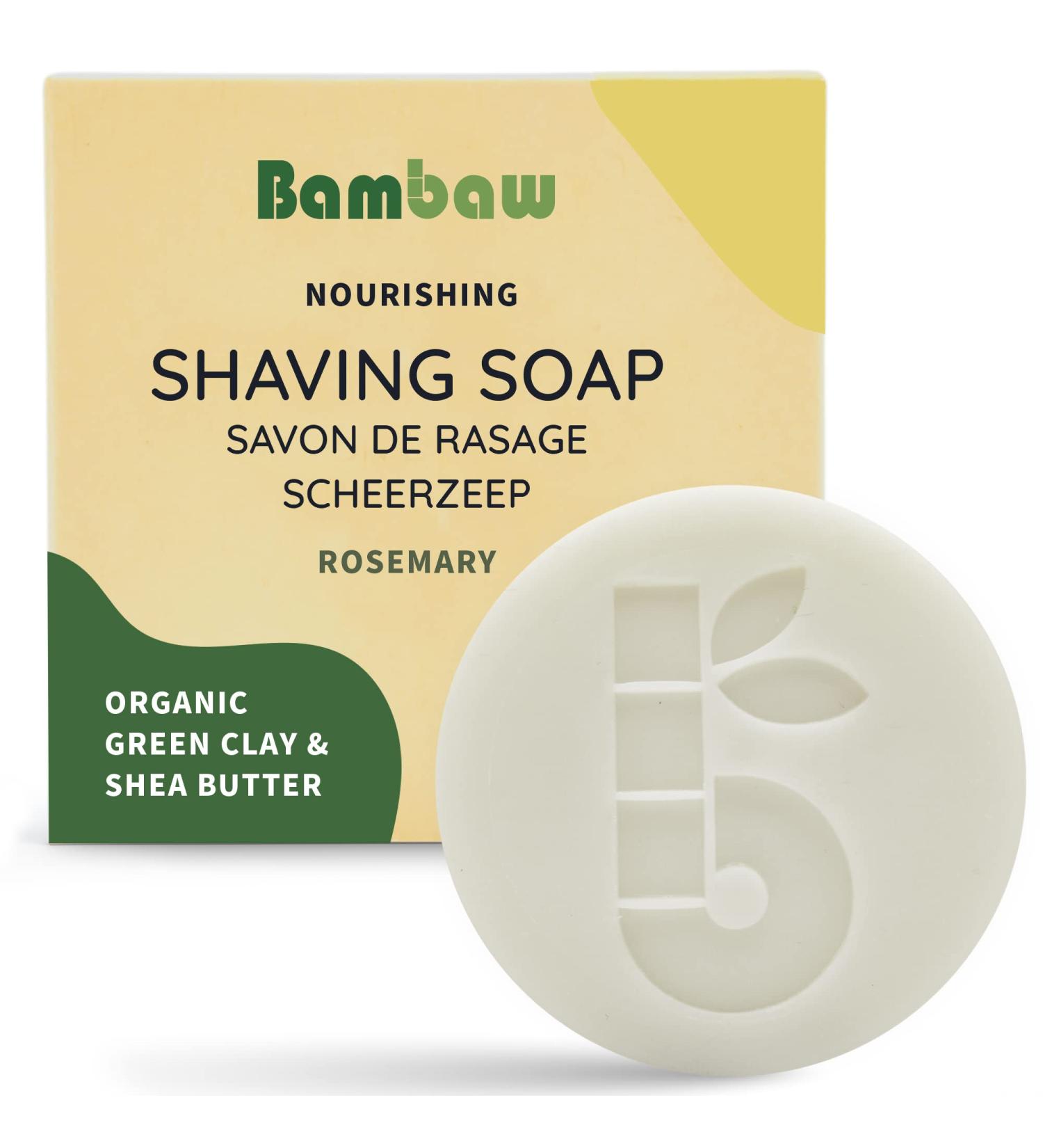 Bambaw Men's Shaving Soap 2.5 oz - Green Clay & Shea Butter Shave Bar | Skin Protection | Natural & Palm Oil Free | Rosemary Scent - Buy Online on GoSupps.com