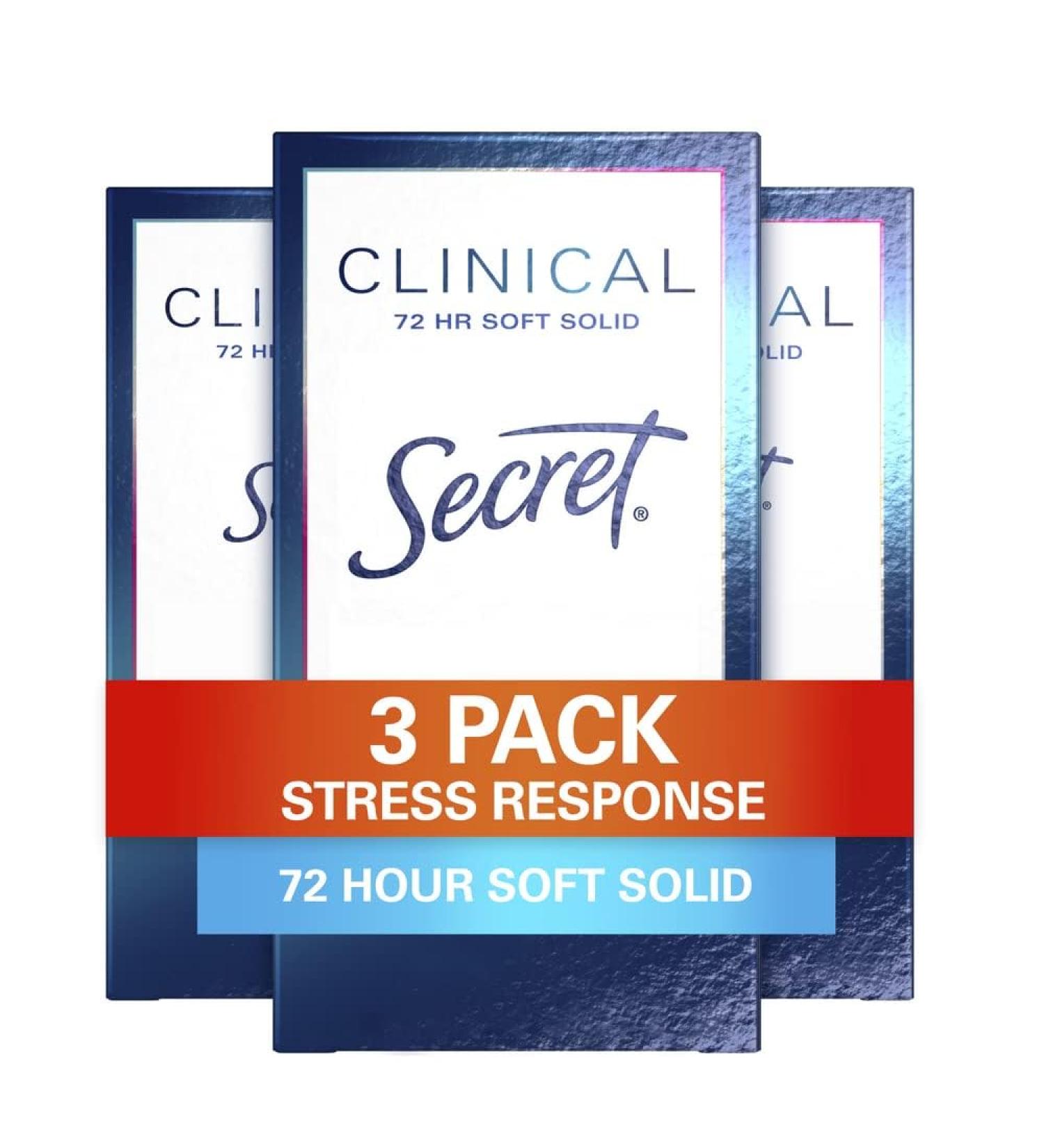 Secret Antiperspirant Clinical Strength Deodorant for Women Soft Solid Stress Response 1.6 Oz (Pack of 3) 1.6 Ounce (Pack of 3) Stress Response - Buy Online on GoSupps.com