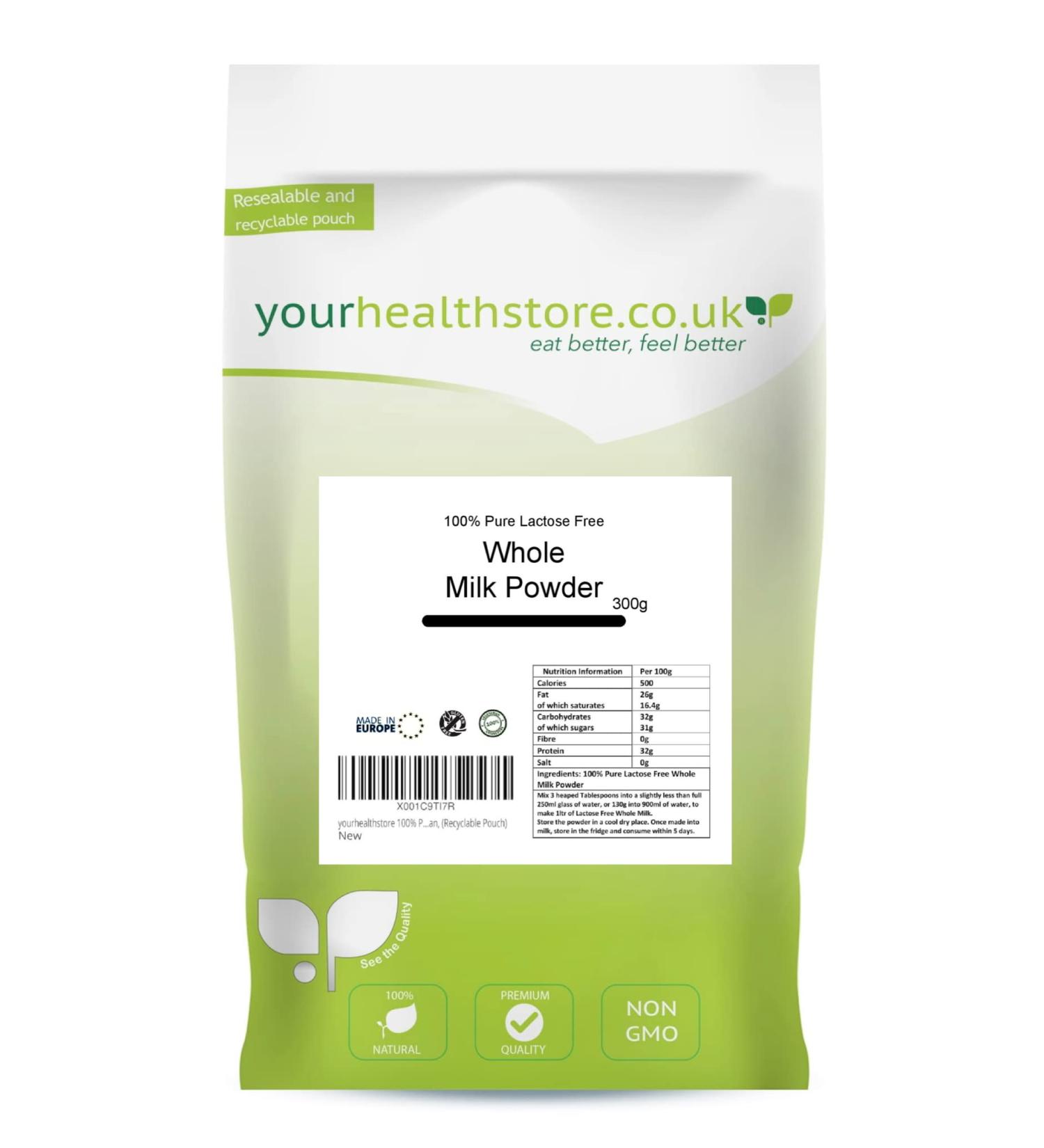 yourhealthstore 100% Pure Lactose Free Whole Milk Powder 300g No Additives No Added Sugar No Soy Lecithin Vegetarian (Recyclable Pouch)