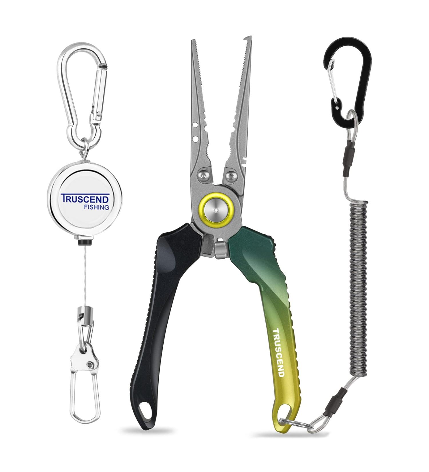 TRUSCEND Fishing Pliers Set with Zinger Retractor | Saltwater Resistant Teflon Coated | Multi-Function Fishing Gear | Hook Remover Split Ring Plier | Fly Fishing Tools | Fishing Gifts for Men - Alpine Green - Buy Online on GoSupps.com