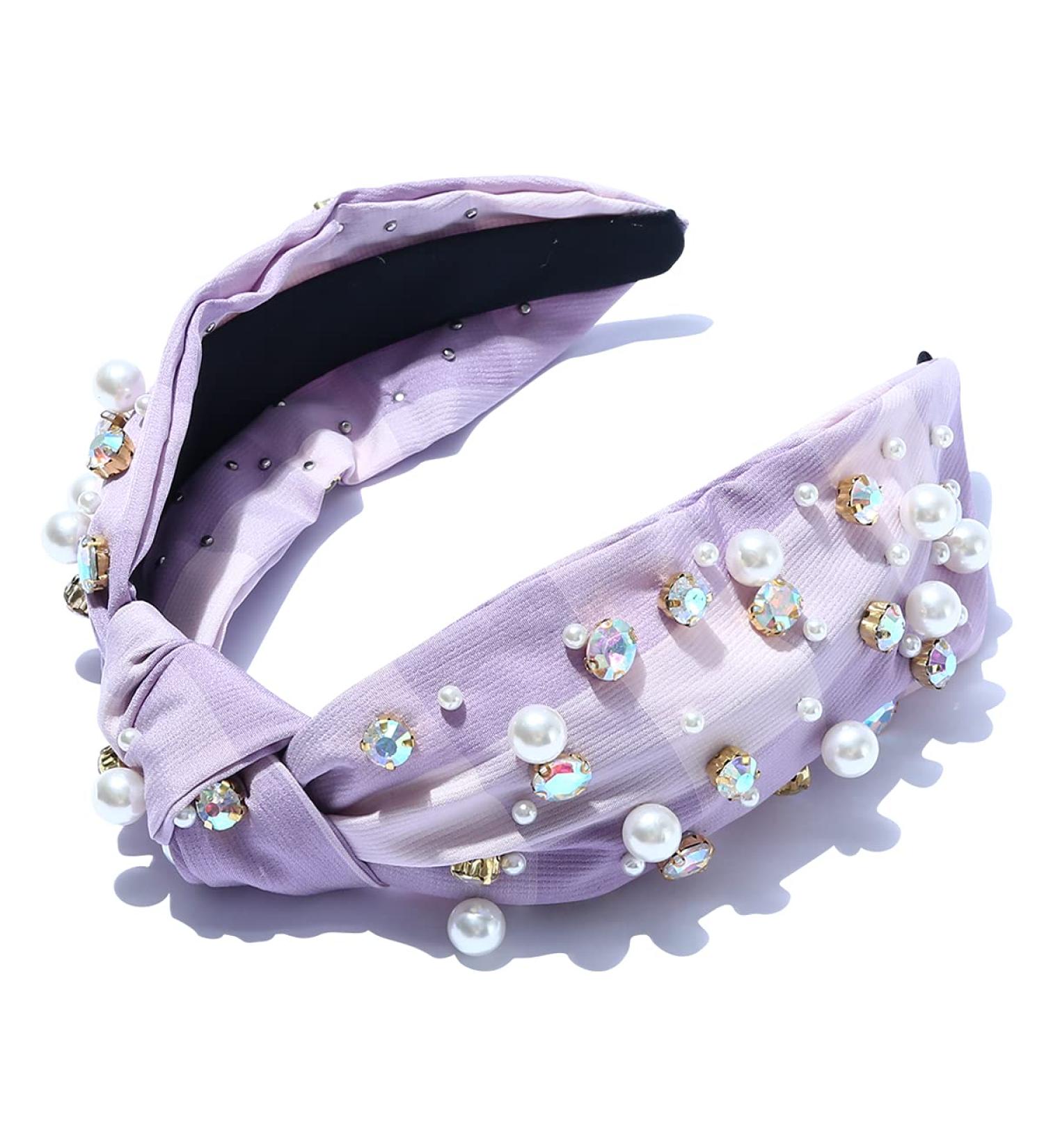 Plaid Purple Beaded Knotted Women's Headband - Jeweled Hairband for Fashionable Ladies - Buy Online on GoSupps.com