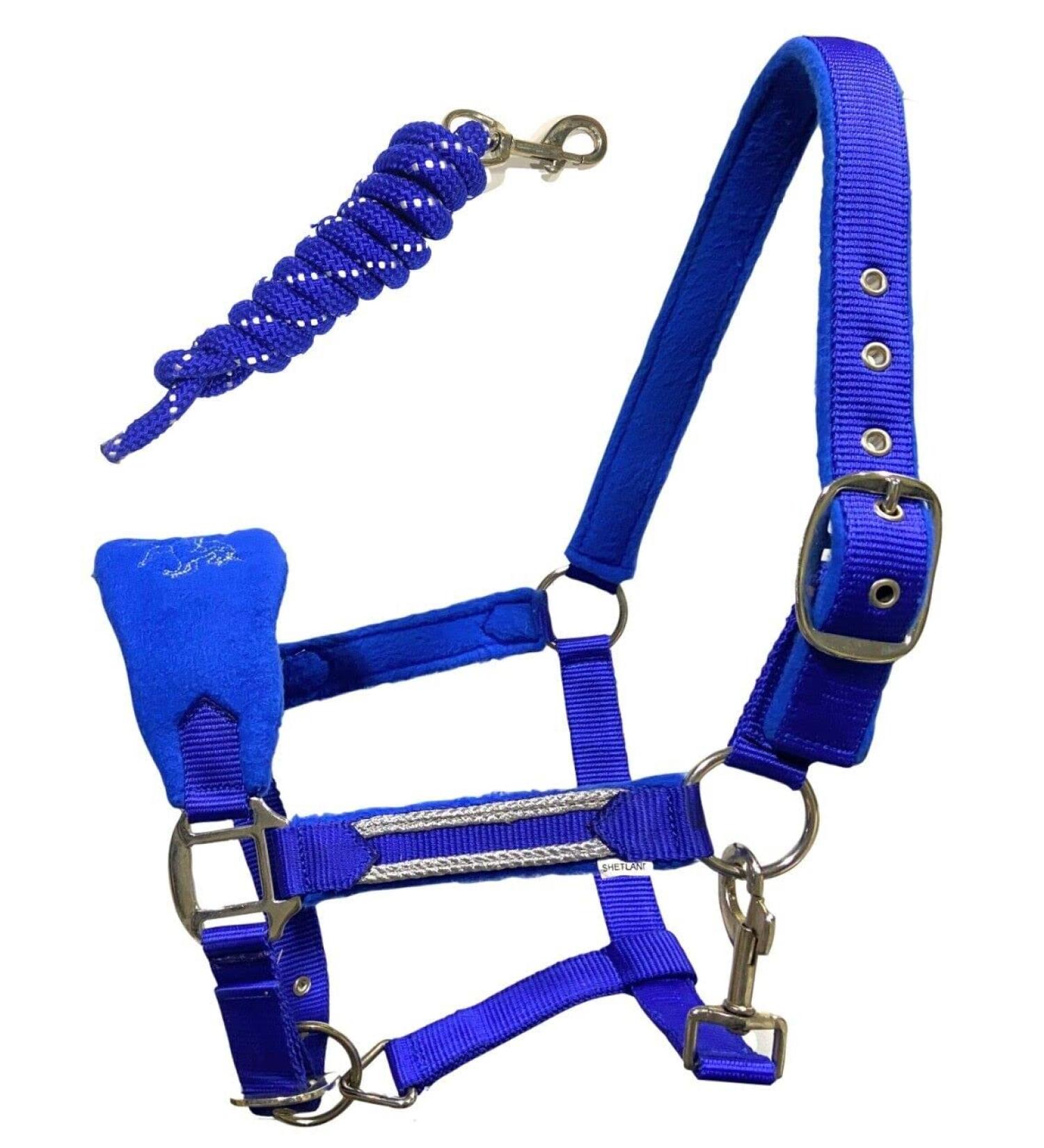 Equipride LUXURY FLEECE UNICORN HEADCOLLAR SET LEAD ROPE FULL-MINI SHETLAND (Pony Royal Blue) Pony Royal Blue