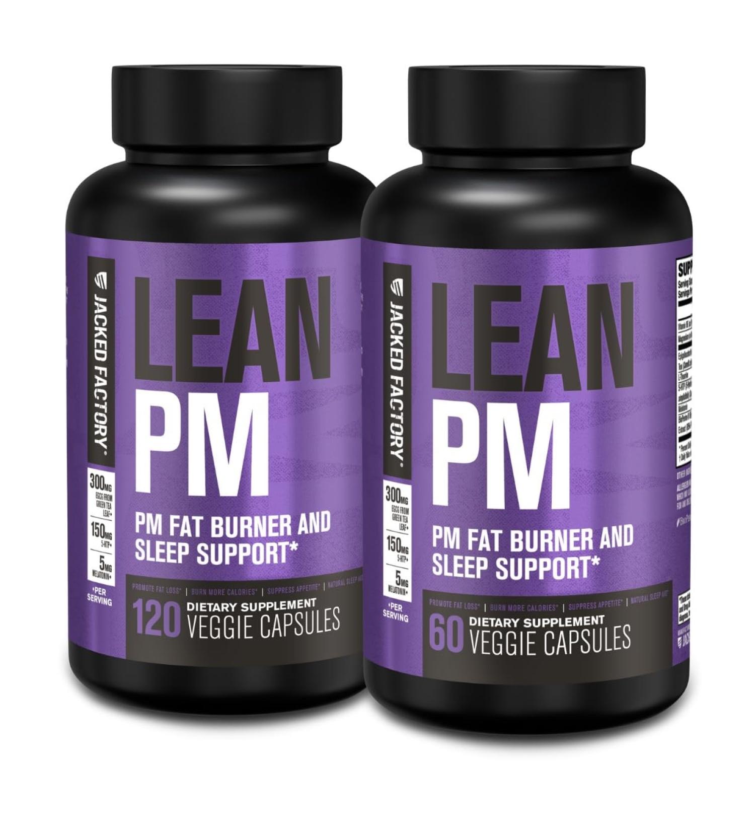 Jacked Factory Lean PM Night Time Fat Burner Sleep Aid Supplement & Appetite Suppressant for Men and Women - 180 Stimulant-Free Veggie Weight Loss Diet Pills - Buy Online on GoSupps.com