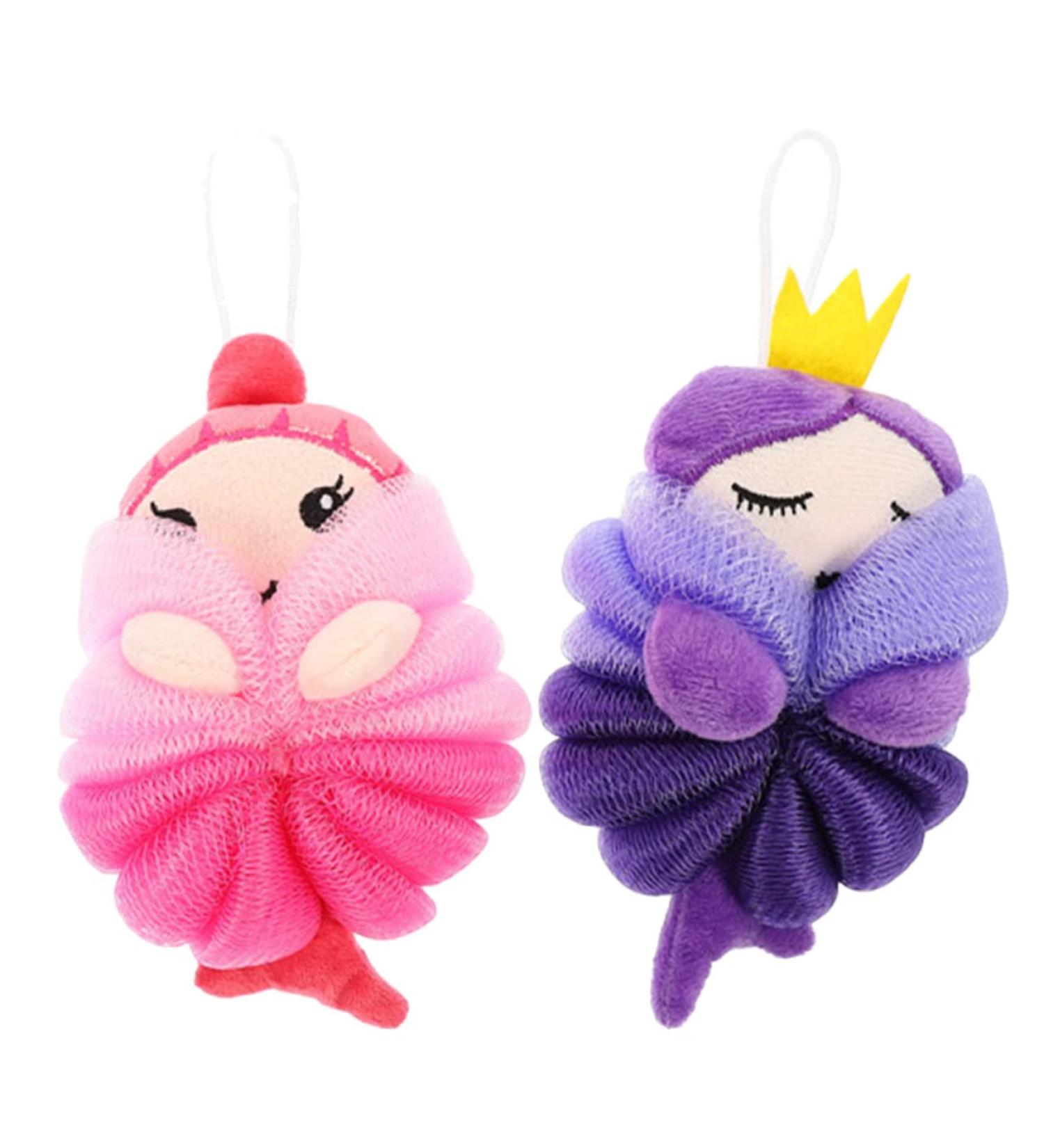 2pcs Cute Bath Ball Sponges - Cartoon Loofah for Shower | Princess Bath Loofahs & Bath Sponges - Ideal for Kids & Adults - Buy Online on GoSupps.com