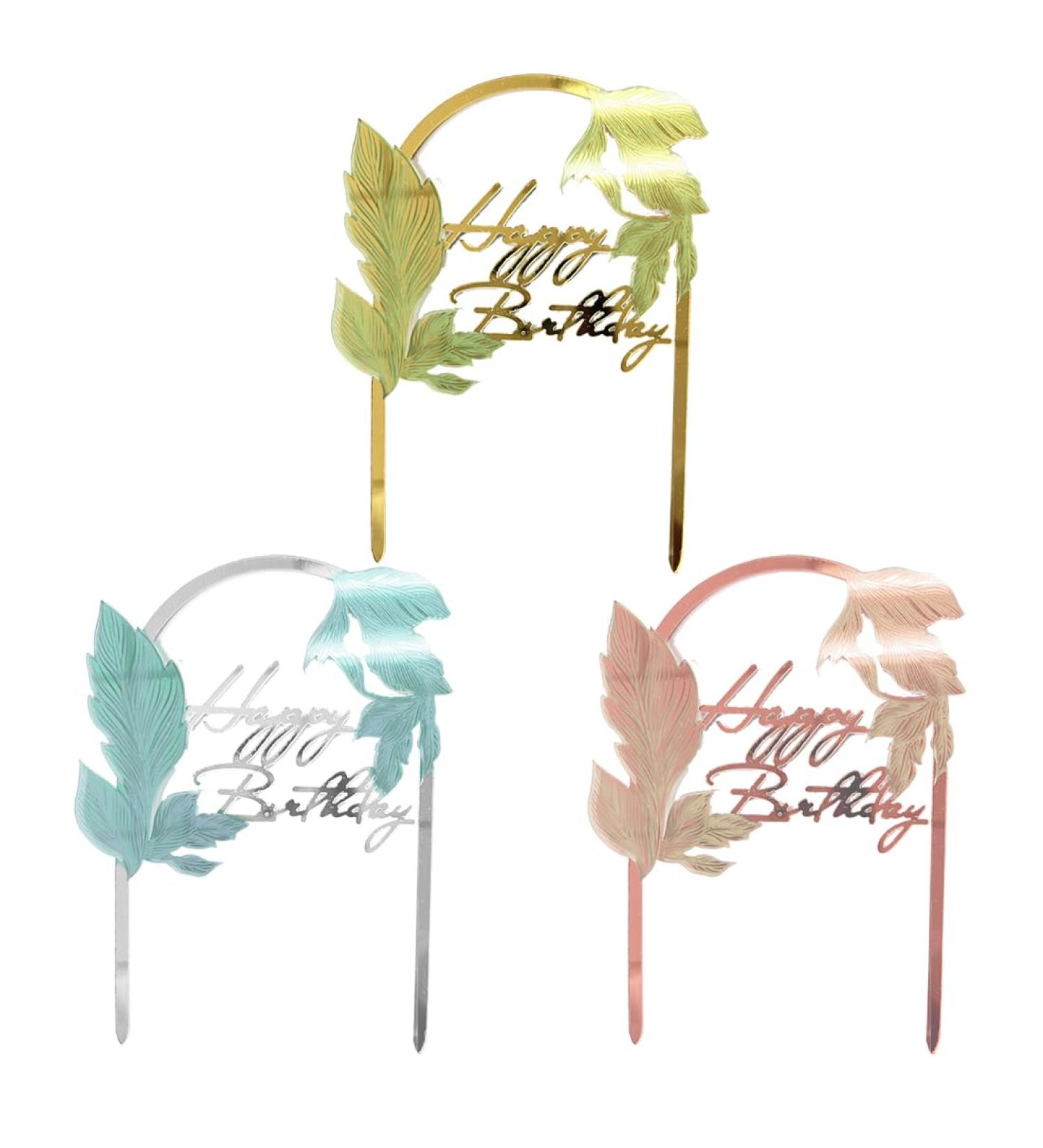 Daimay 6PCS Acrylic Happy Birthday Cake Toppers Leaf Arch Door Dessert Toppers Party Cupcake Topper Picks Cake Decorations for Birthday Wedding Engagement Party Supplies - Buy Online on GoSupps.com