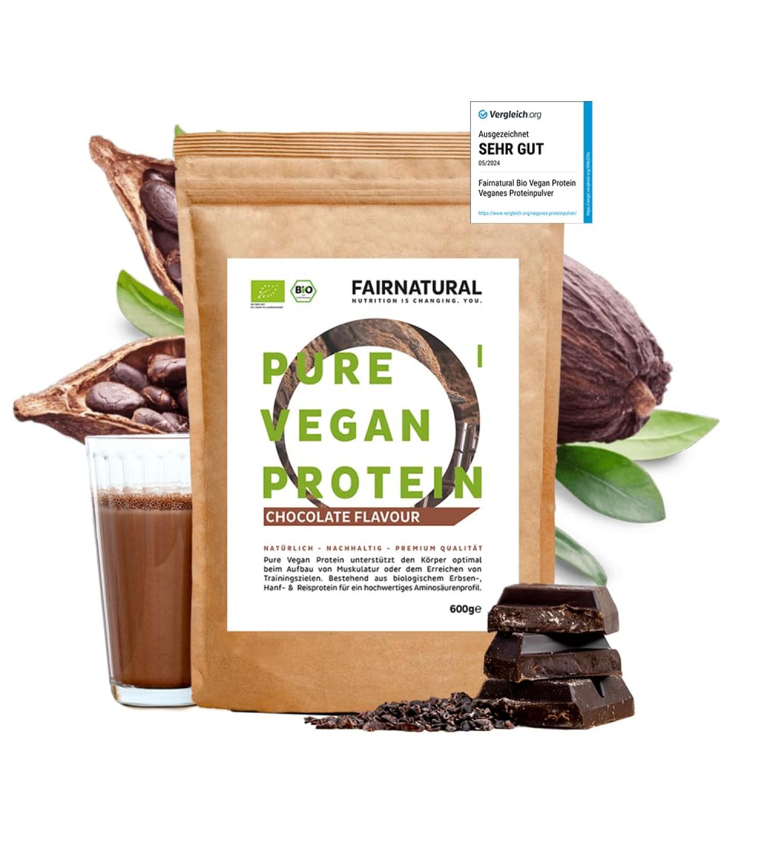 Organic Vegan Protein Powder - Soy-Free Chocolate 600g | German-Made Rice & Hemp Blend for Baking & Shakes - Buy Online on GoSupps.com