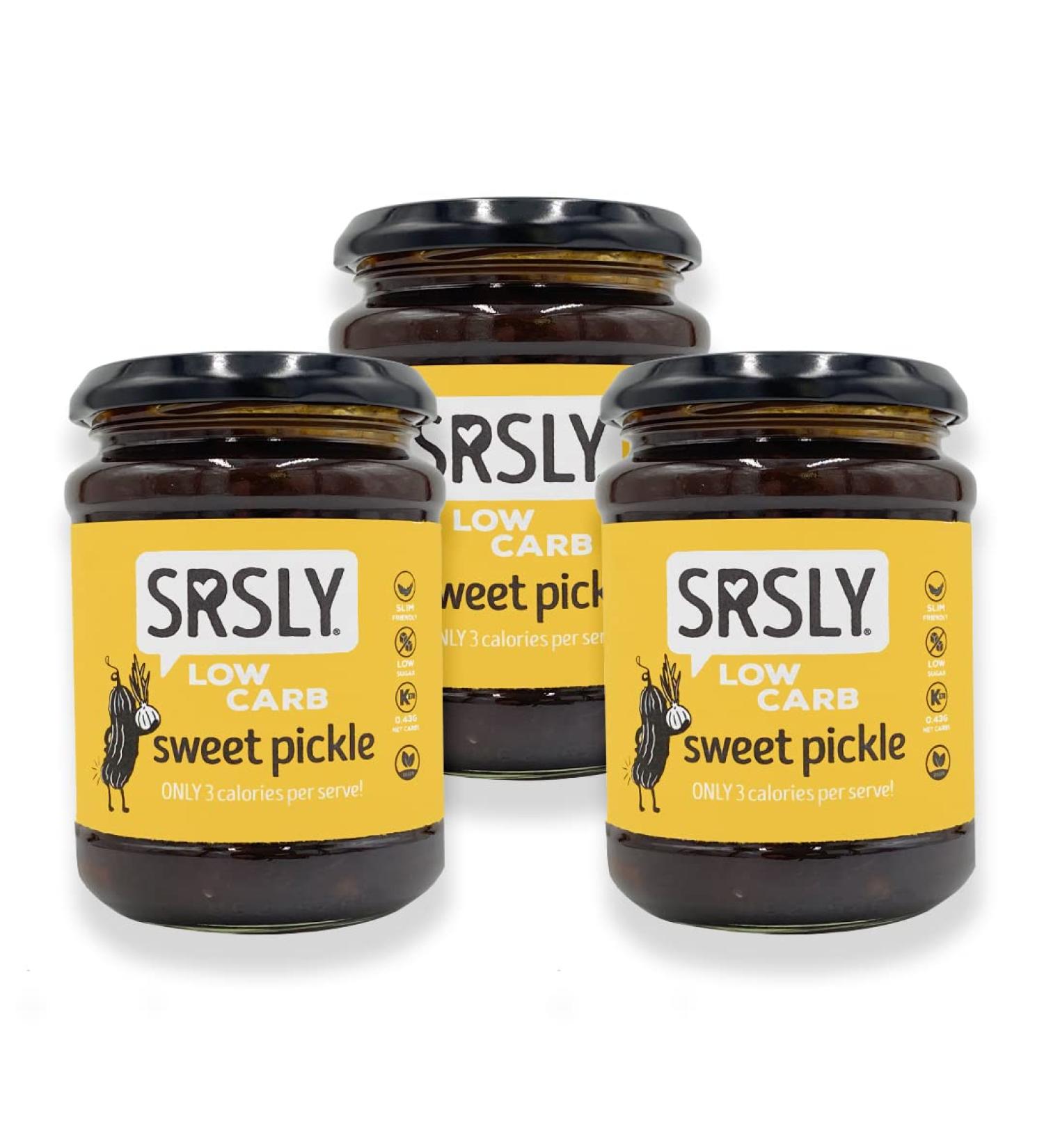 SRSLY Low Carb Pickle | 300g x 3 Jars | Small Chunk Pickle | Delicious & Tangy | Low Calorie | Low Sugar | Vegan | Only 0.8g Carbs & 5 Kcals Per Tbsp | Seriously Low Carb Keto Friendly Food - Buy Online on GoSupps.com