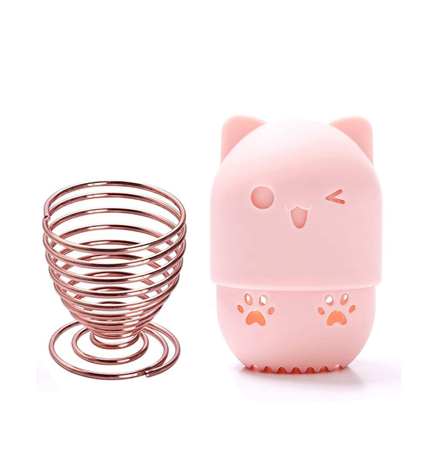 Makeup Sponge Holder Set: Beauty Blender Case, Drying Stand & Storage Containers - Pink/Gold - Buy Online on GoSupps.com