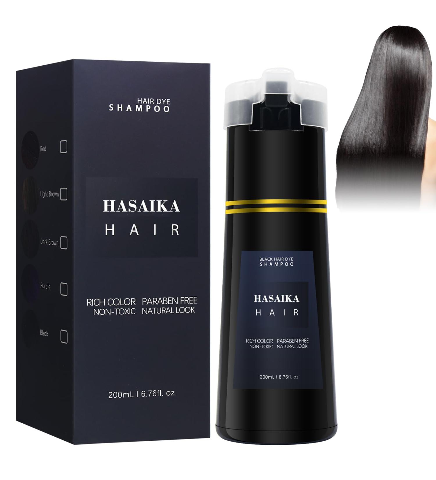  HASAIKA Shampoo for black hair black hair color natural shampoo for men and women long-lasting 200 ml black - Buy Online on GoSupps.com