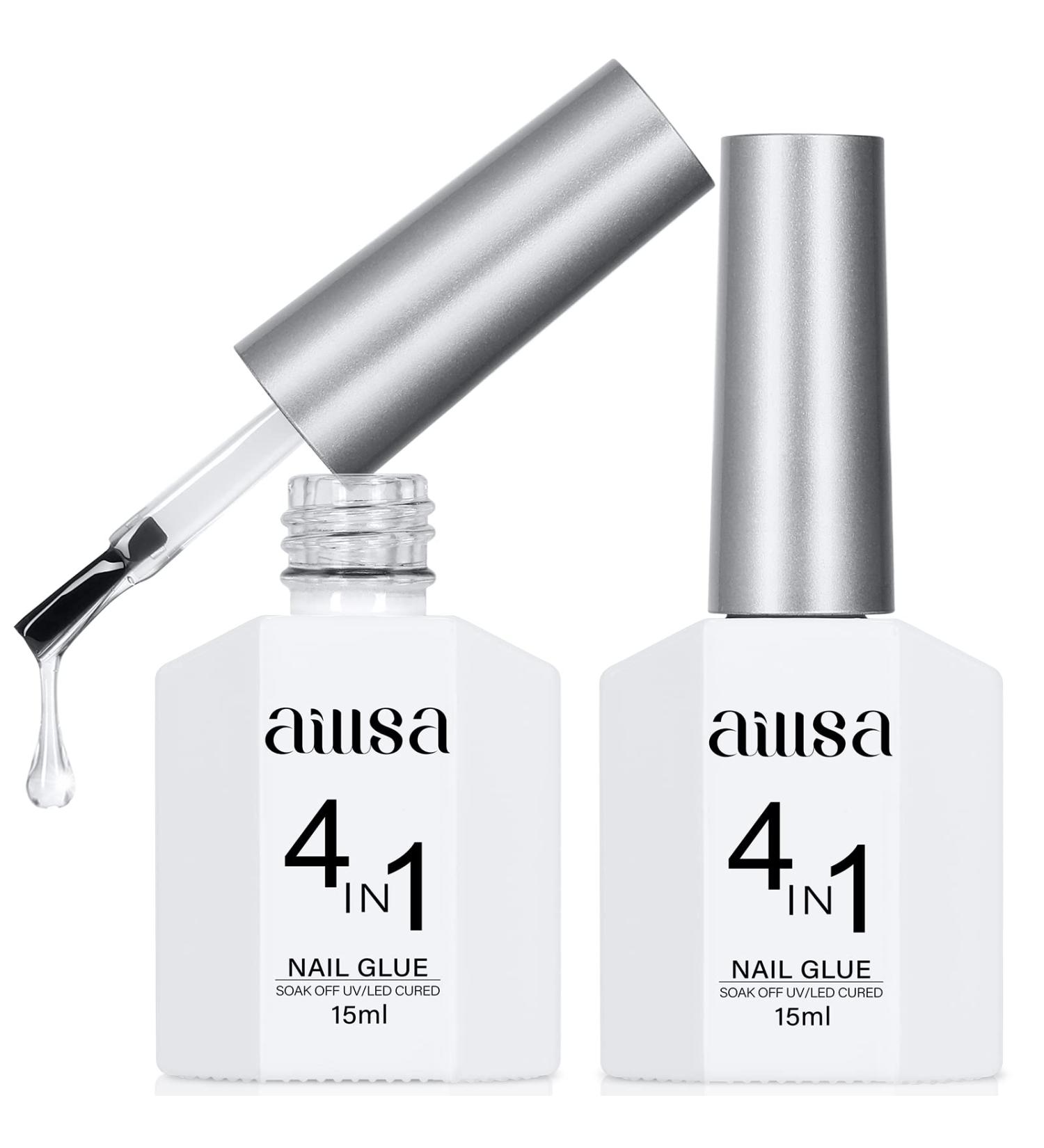 Aillsa 2PCS Gel Nail Glue for Acrylic Nails | 4 in 1 Super Strong Formula | 15ml High Capacity | UV Curing | Brush-On Nail Glue for Nail Tips, Rhinestones, Pearls & Foil - Buy Online on GoSupps.com
