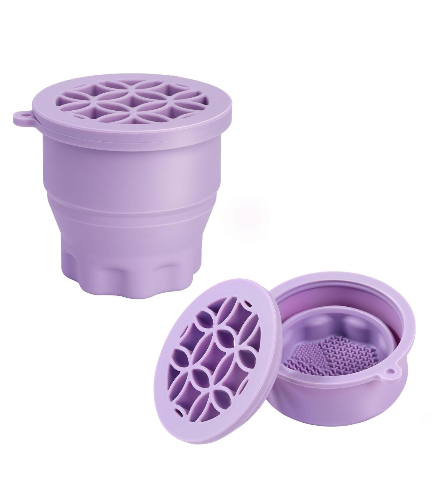 Foldable Makeup Brush Cleaning Cup Beauty Brush Cleaning and Drying Storage Cup Silicone Brush Cleaning Cup for Makeup Brushes Cleaning for Powder Puff and Beauty Blender (Purple) - Buy Online on GoSupps.com