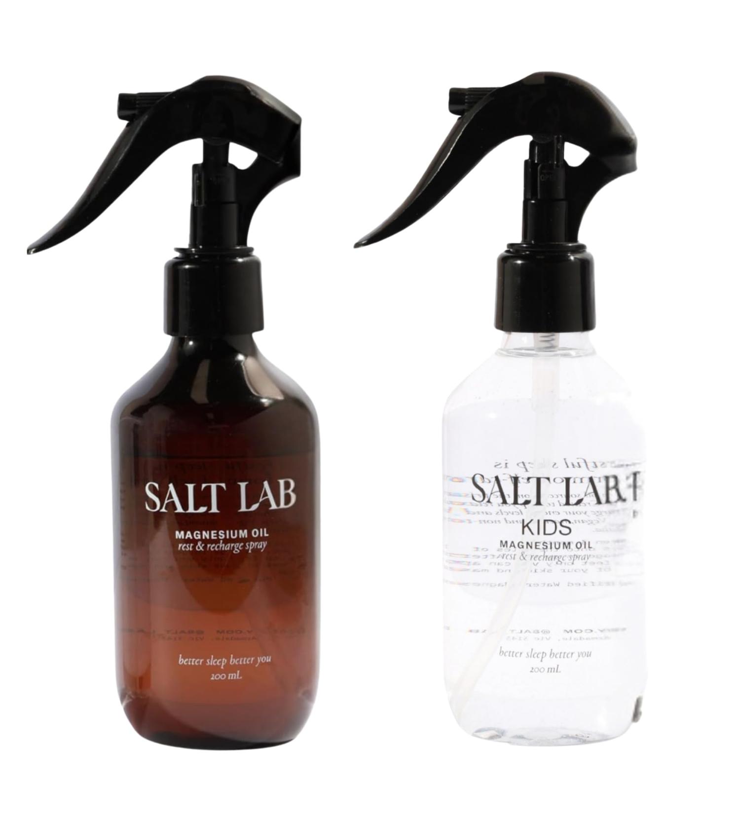 Salt Lab Magnesium Spray Duo Adult & Kids | Topical Magnesium Oil for Relaxation Sleep & Recovery | Lightweight Non-Sticky Fragrance-Free