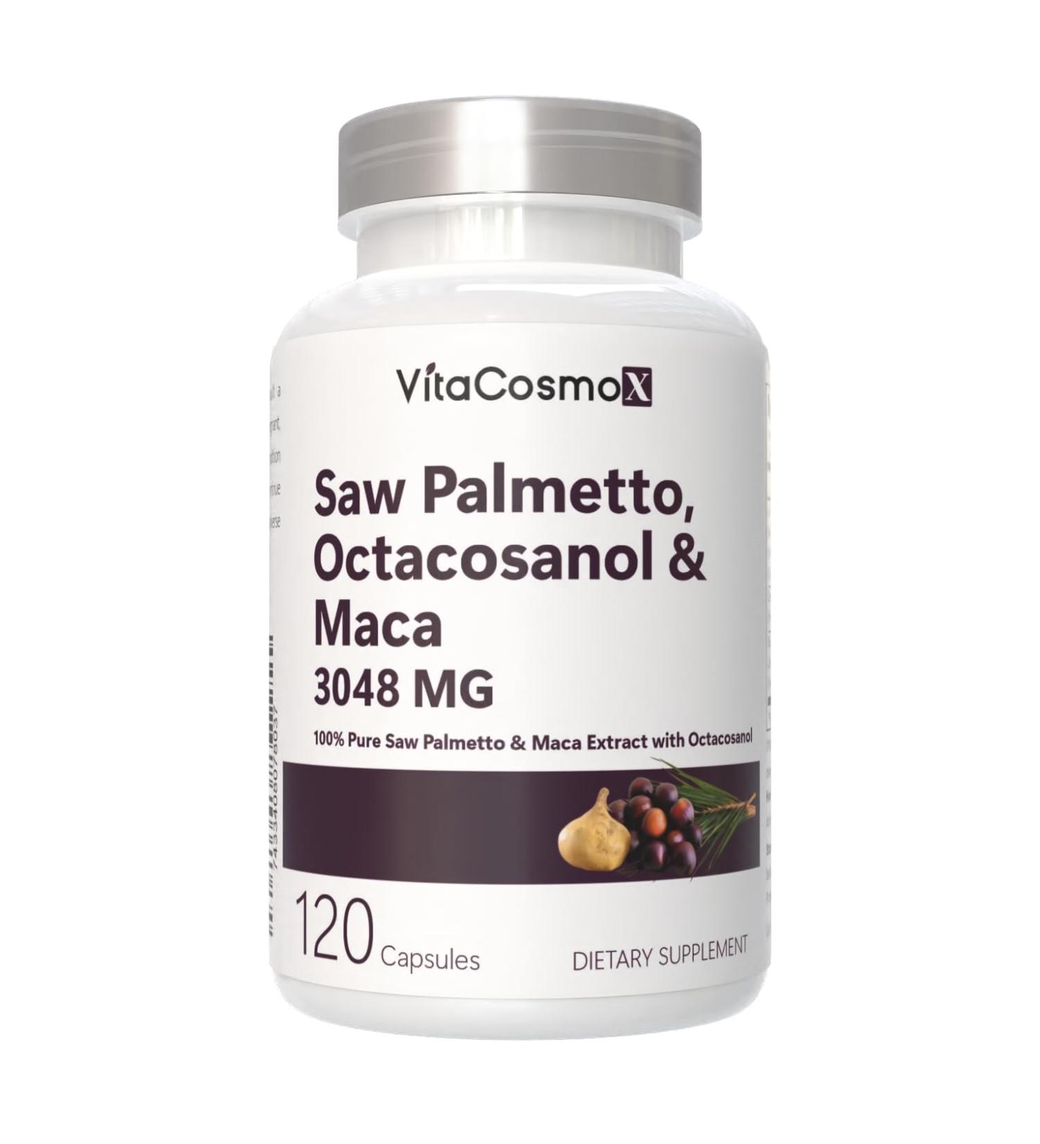 VitaCosmoX Saw Palmetto Complex with Maca 120 Veggie Capsules 3048 mg 100% Vegetarian Non-GMO & Gluten Free - Buy Online on GoSupps.com
