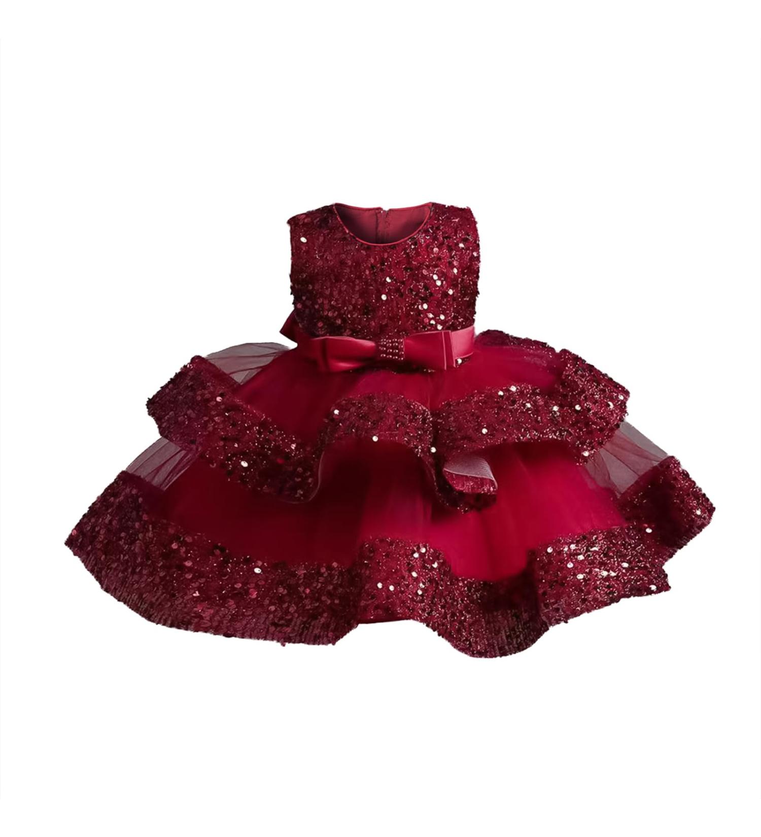 Miipat Baby Girl Tulle Sequin Princess Dress | Toddler Party Birthday Wedding Pageant Dress 18-24 Months Wine - Buy Online on GoSupps.com