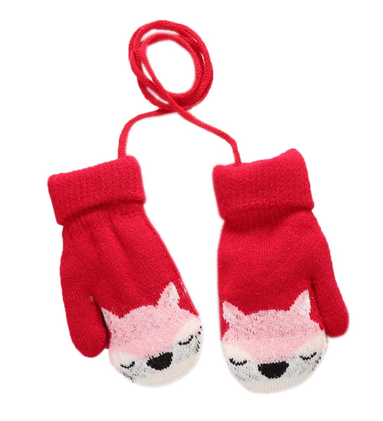 Baby Toddler Fox Knitted Magic Mittens with Furry Lining - Red, 1-3 Years - Buy Online on GoSupps.com