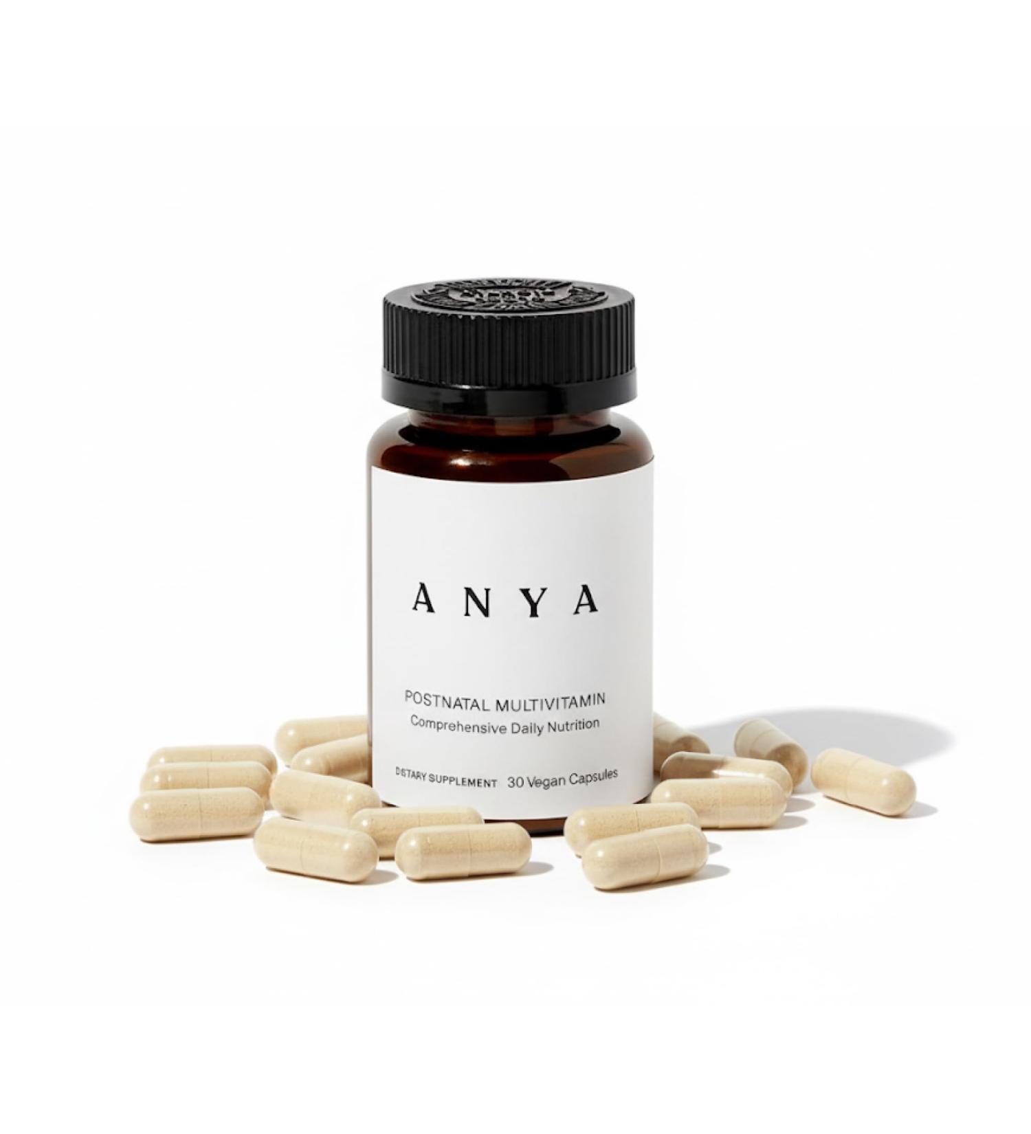 ANYA Postpartum Multivitamin, Postnatal Vitamin for Women Breastfeeding, 30 Capsules - Vitamins A, C, D3, Zinc, B12, Biotin, Folate and Iron - 100% Vegan, Non-GMO, Gluten Free, Baby Shower Gifts - Buy Online on GoSupps.com