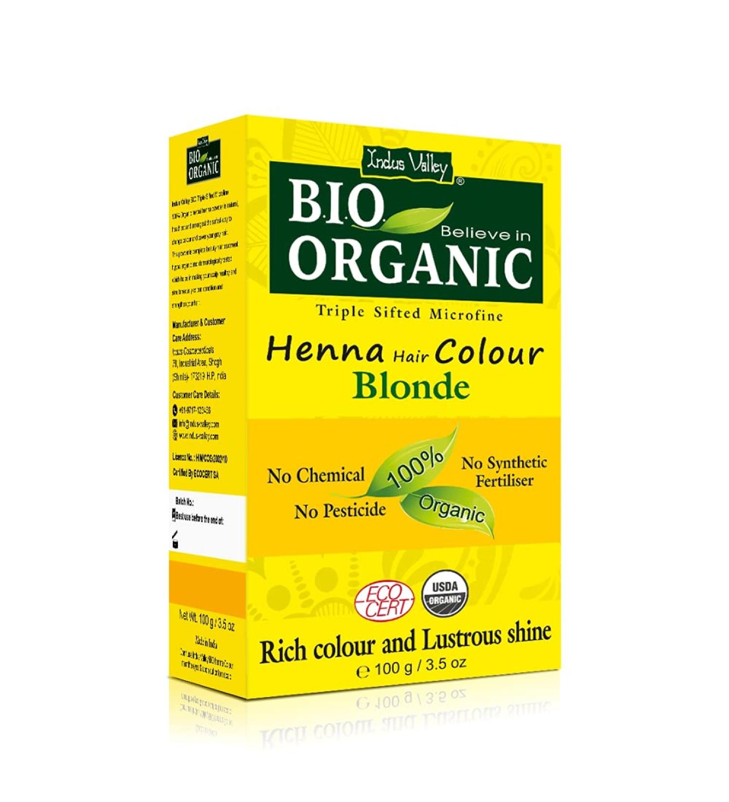 Indus Valley Bio Organic 100% Pure Natural Henna Hair Color - Blonde Shade for Vibrant Chemical-Free Hair - Buy Online on GoSupps.com