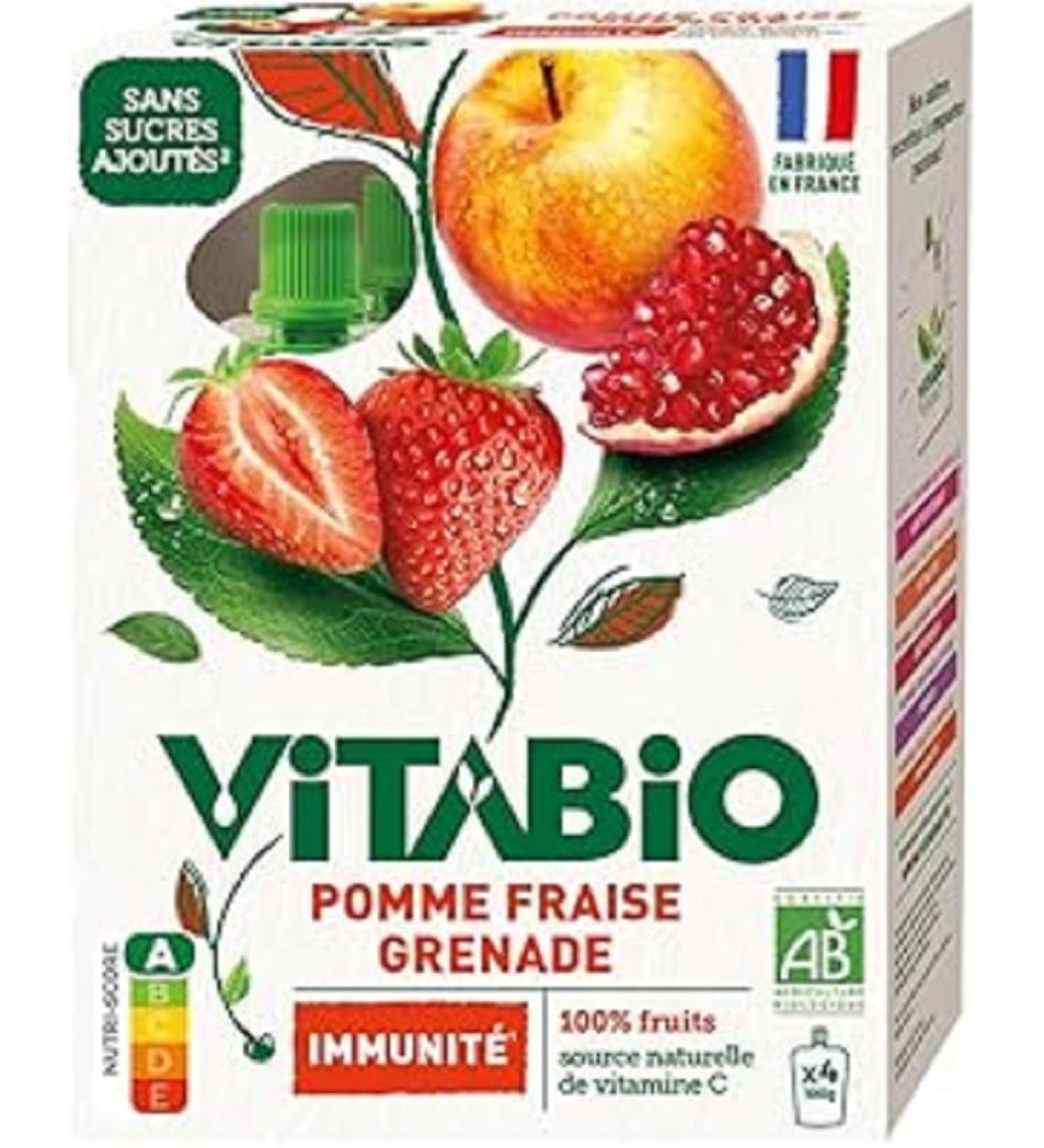 VITABIO - Gourdes Pomme Fraise Grenade - IMMUNITE - 4x100g - BIO - Buy Online on GoSupps.com
