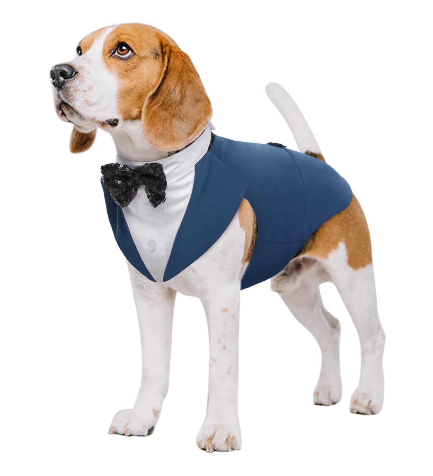 Kuoser Dog Smoking Suit & Bandana Set | Pet Formal Clothing for Weddings Halloween & Parties | Sizes S-XXL (M: 35cm) - Blue-Black - Buy Online on GoSupps.com
