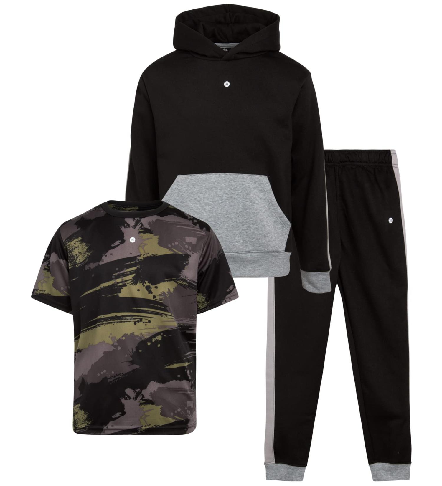 RBX Boys' 3-Piece Jogger Set - Short Sleeve T-Shirt, Fleece Sweatshirt, Sweatpants Black 12 - Buy Online on GoSupps.com