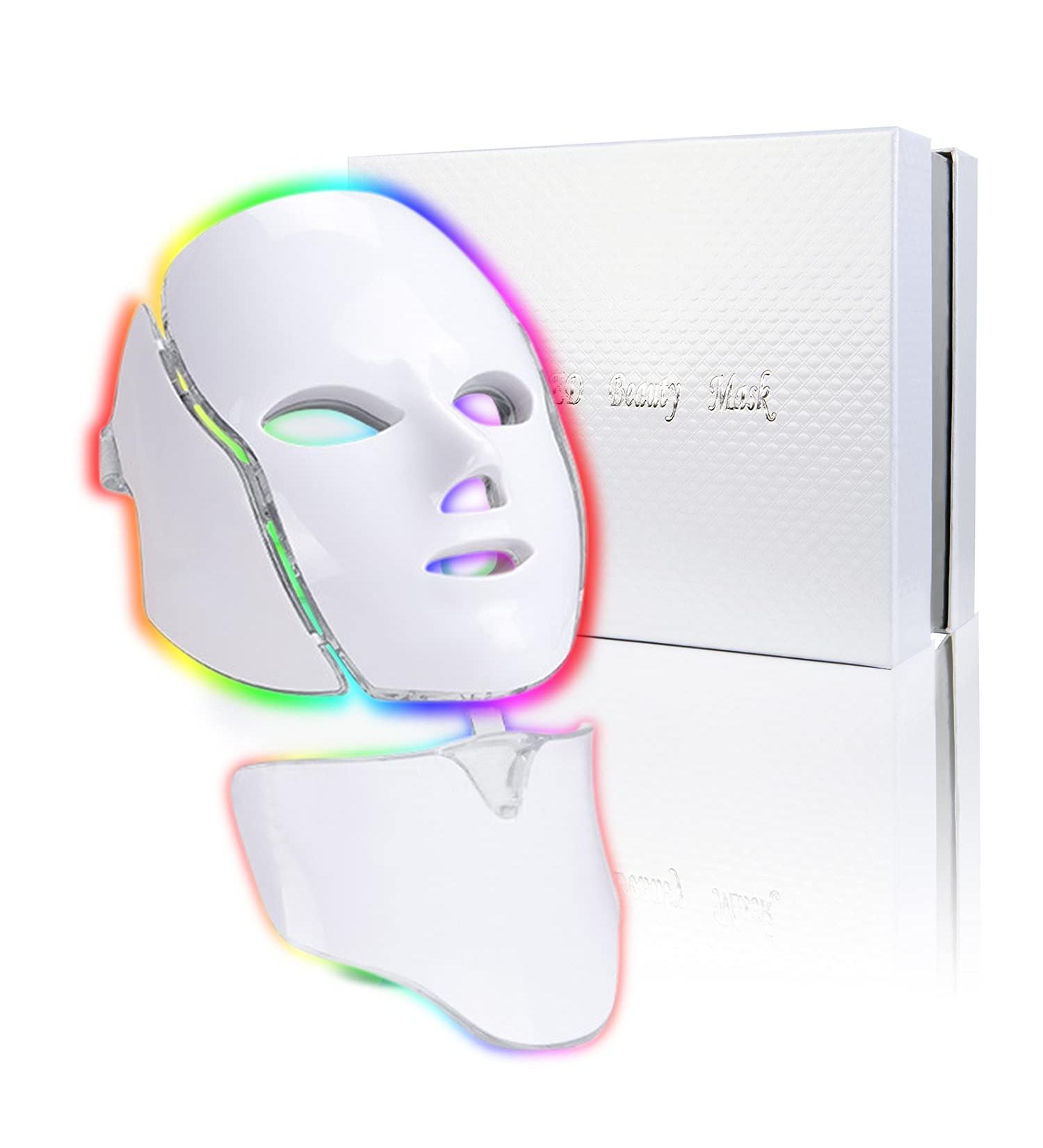 7 Color LED Face Mask Light Therapy for Skin Rejuvenation - Blue & Red Photon Lights for Home Facial Care on Face and Neck - Buy Online on GoSupps.com