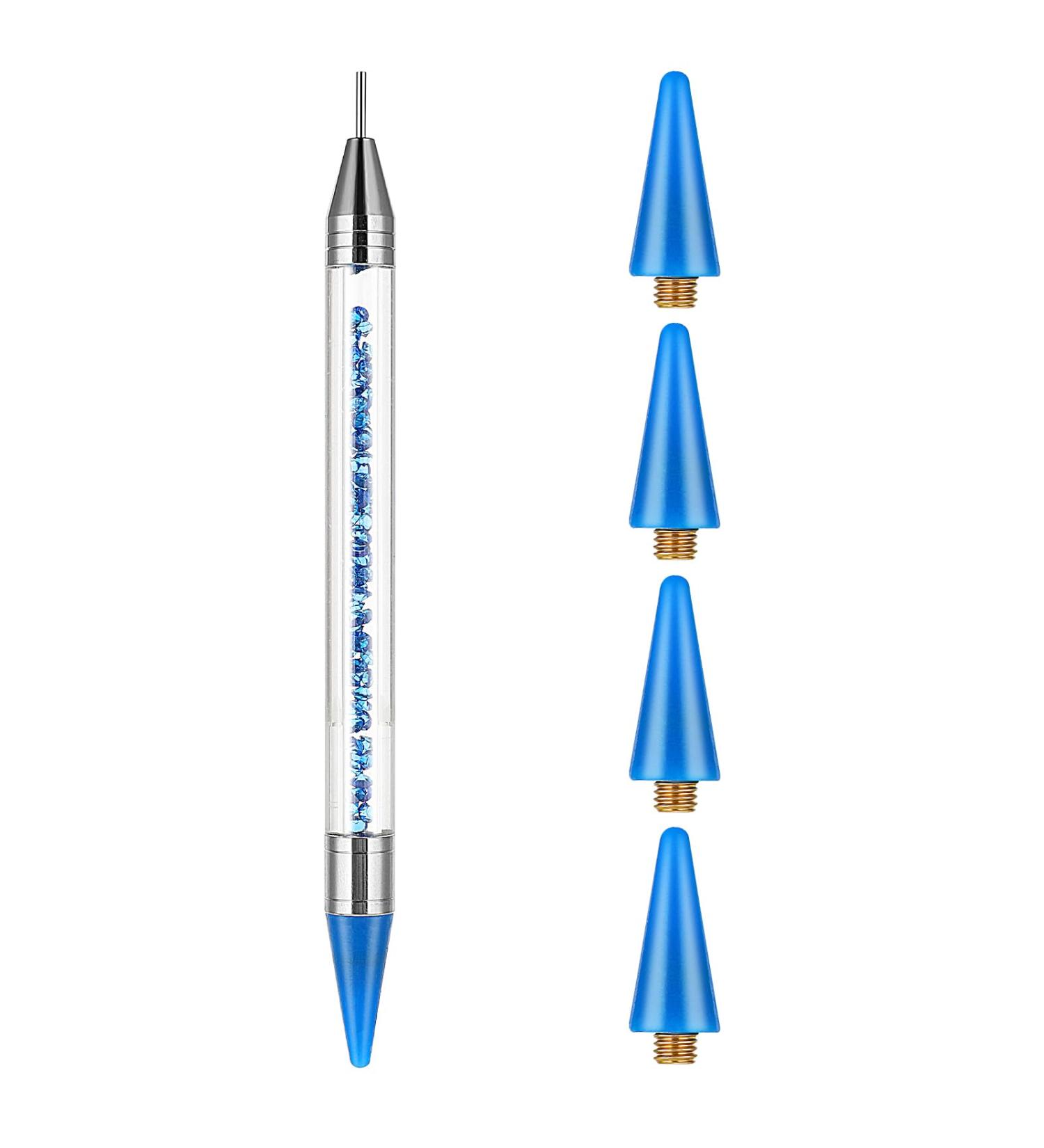 Ouligay Dotting Pen with Interchangeable Wax Heads - Strass Nail Dotting Tools for Art & Design (Blue) - Perfect for Rhinestone Gems & Studs - Buy Online on GoSupps.com