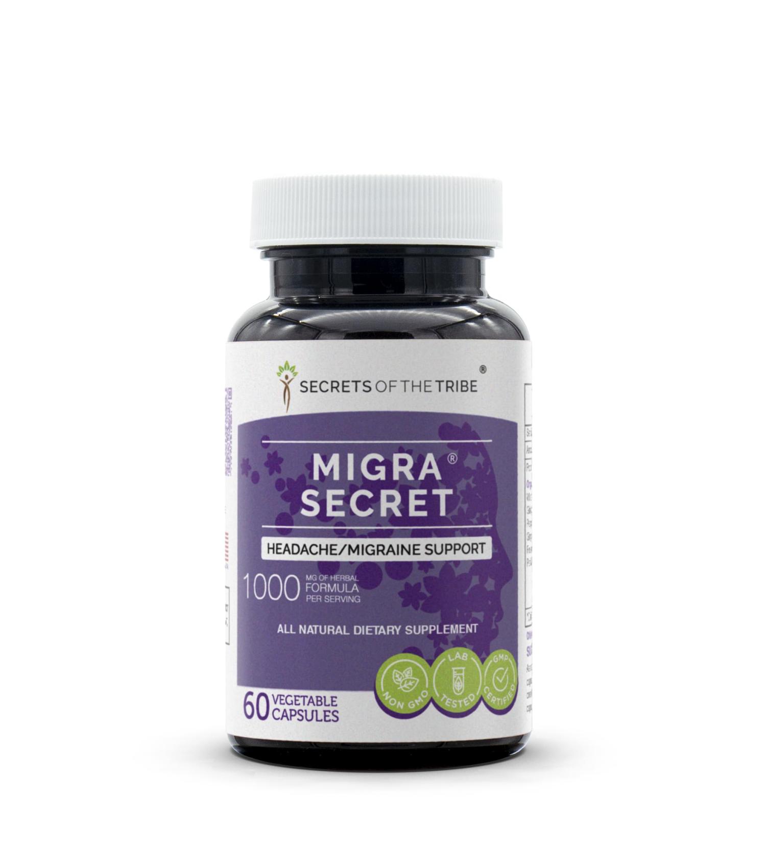 Migra Secret Herbal Supplement Blend - Headache/Migraine Support (60 Capsules) | Secrets of the Tribe - Buy Online on GoSupps.com