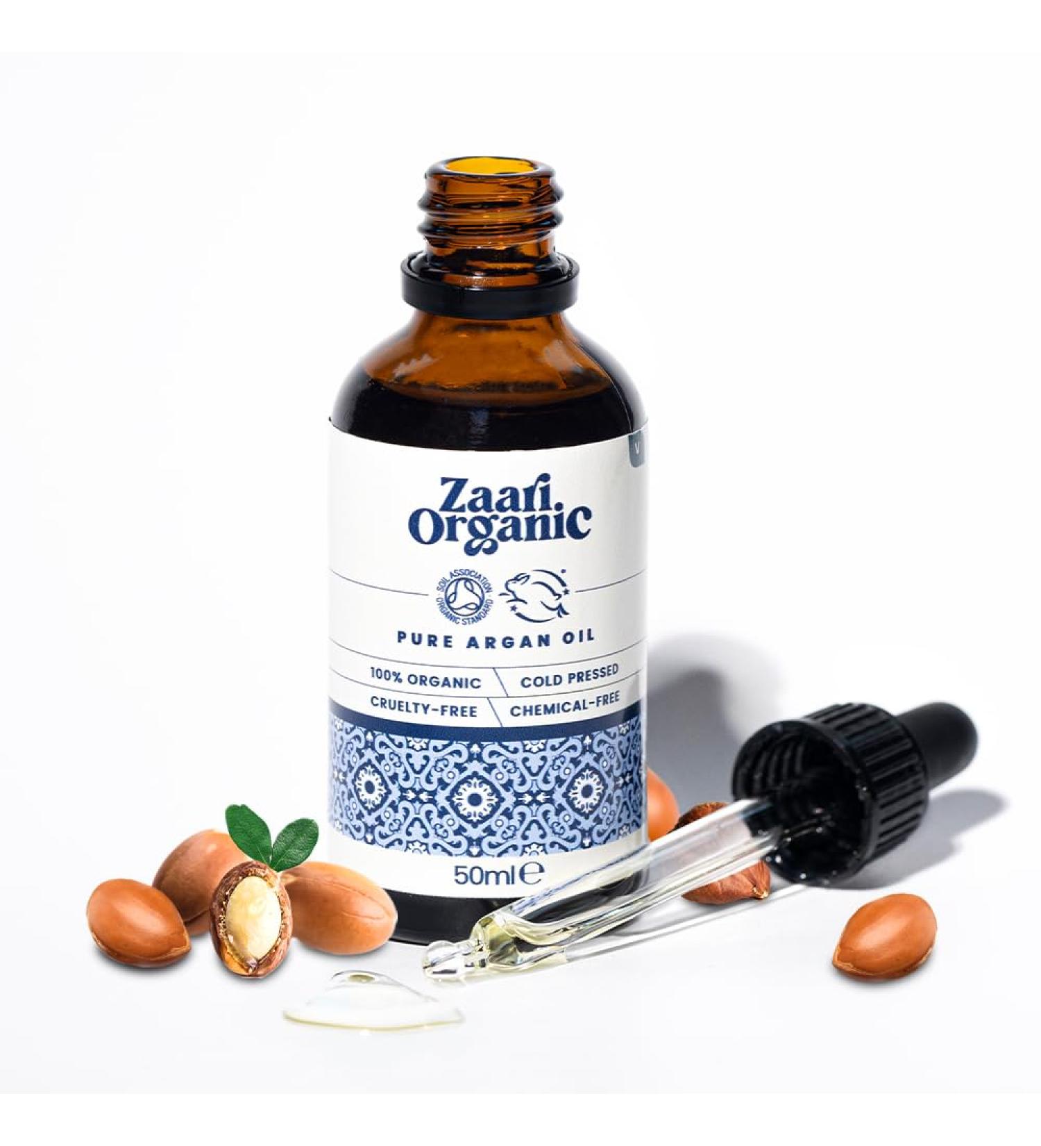 ZAARI ORGANIC Moroccan Argan Oil - Pure Cold-Pressed Oil for Face Skin Hair Nails - Natural Body Moisturiser Non-Greasy Serum for Wrinkles Dark Circles Age Spots Dryness Fine Lines - 50ml - Buy Online on GoSupps.com