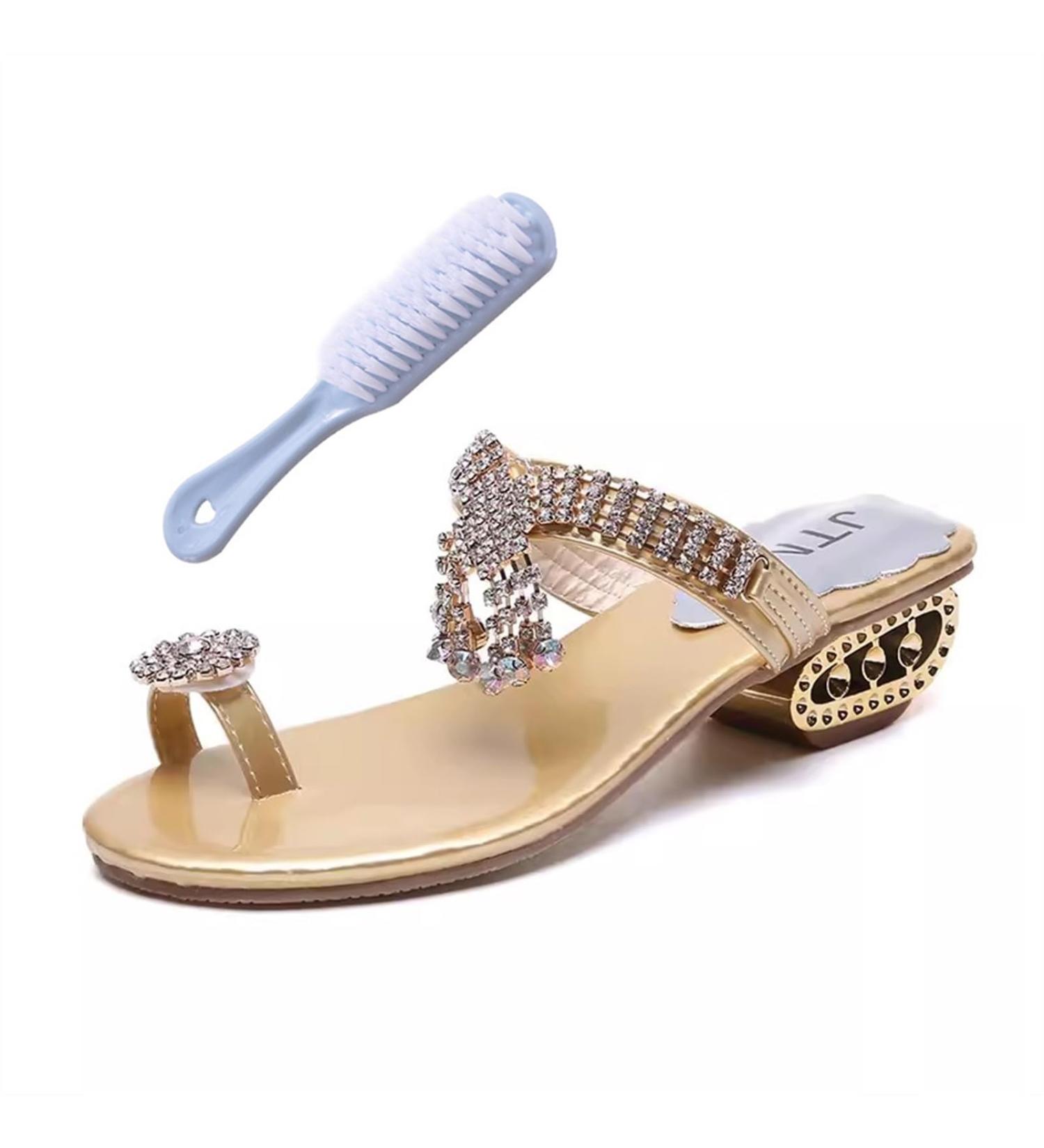 Bunion Corrector Sandals for Women | Summer Rhinestone Orthotic Wedge Slip-Ons | Comfortable Dressy Sandals | Bunion Splints Separator - Size 7.5 Gold - Buy Online on GoSupps.com