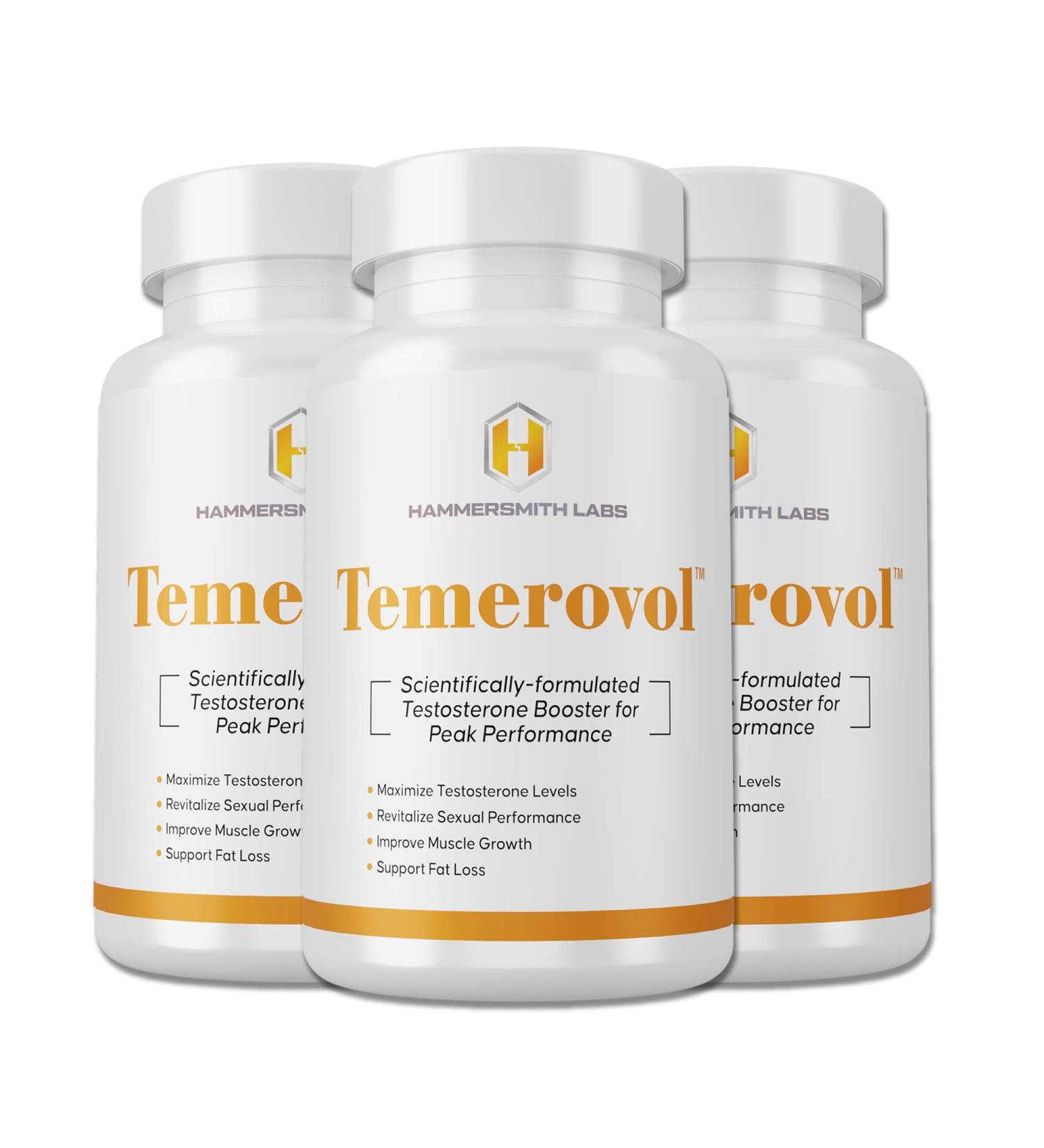 Temerovol Male Supplement - Boost Energy Strength & Libido | Lean Muscle Builder - 3 Bottle Bundle (180 Capsules - Buy Online on GoSupps.com
