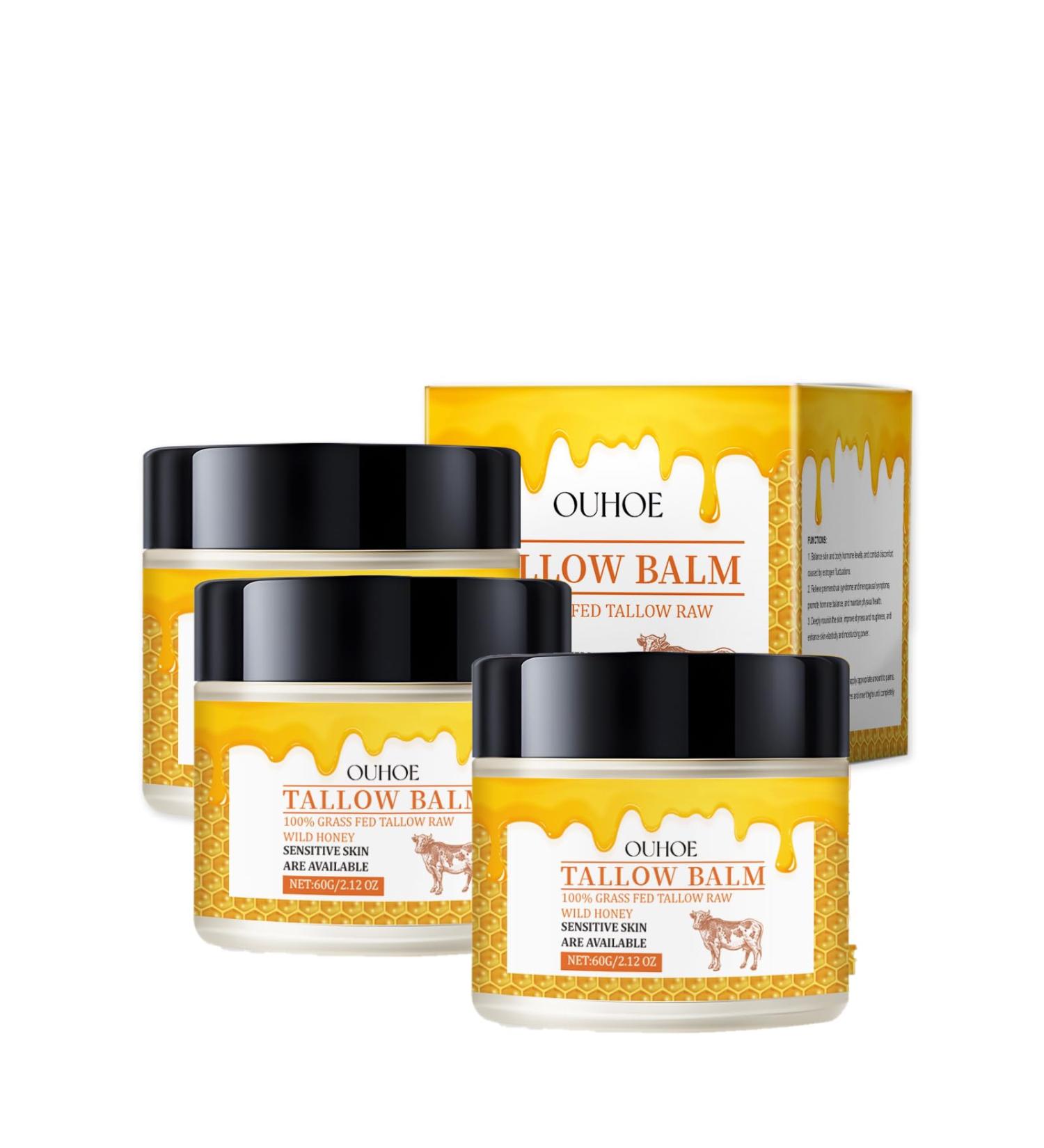 Tallow and Honey Balm Moisturizer Organic Face Cream with Grass Fed Tallow Balm with Raw Wild Honey Skin Care with Tallow Balm Suitable for Sensitive Skin (3pc) - Buy Online on GoSupps.com