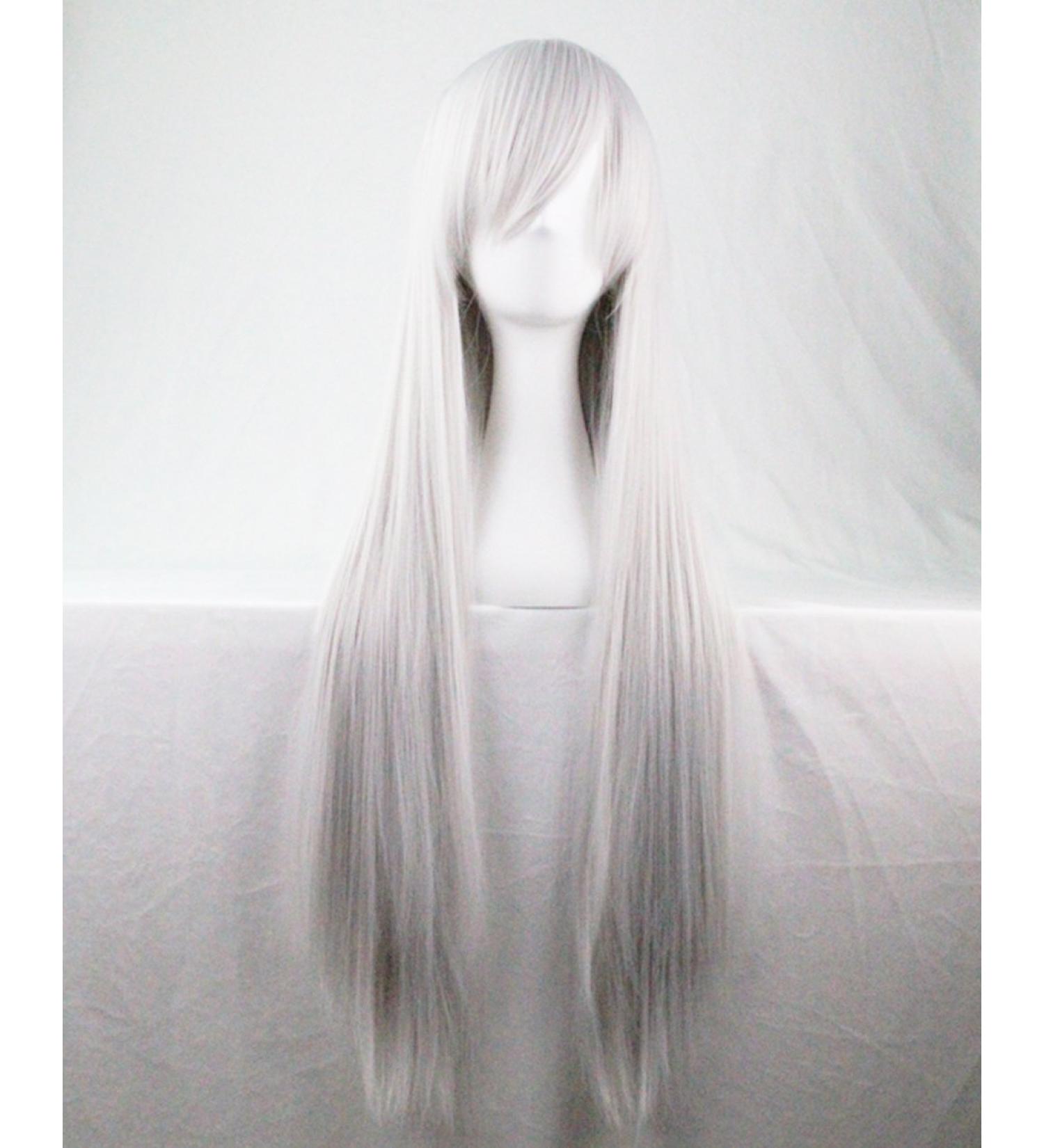 Kissparts 80cm Silver White Straight Hair Cosplay Wig with Wig Hairnet and Comb Silver / White