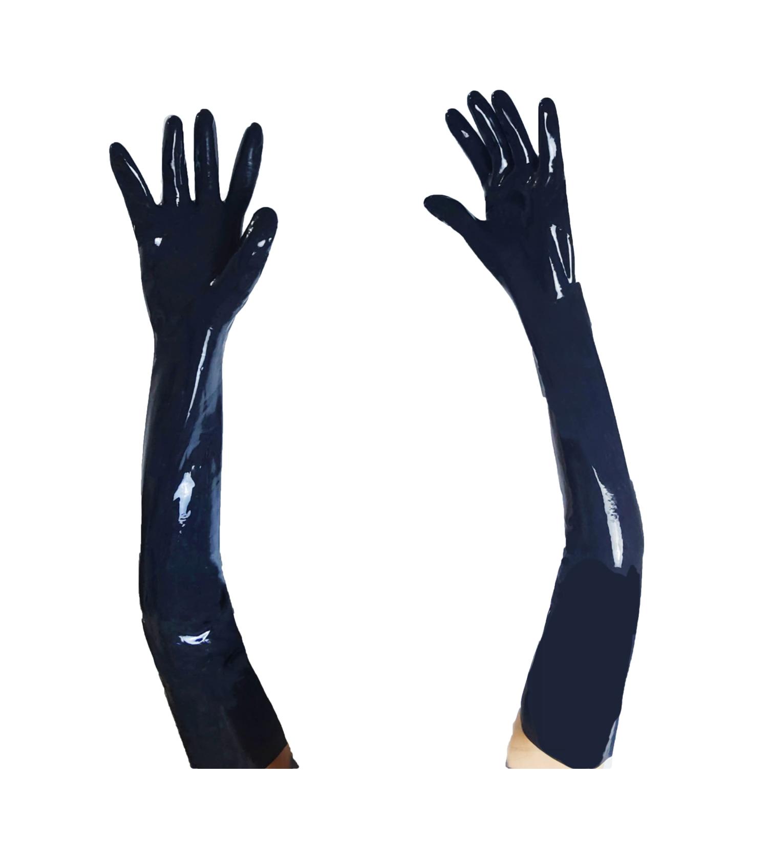 100% Latex Black Long Gloves Over The Elbow 0.4Mm Rubber Gummi Black Medium - Buy Online on GoSupps.com