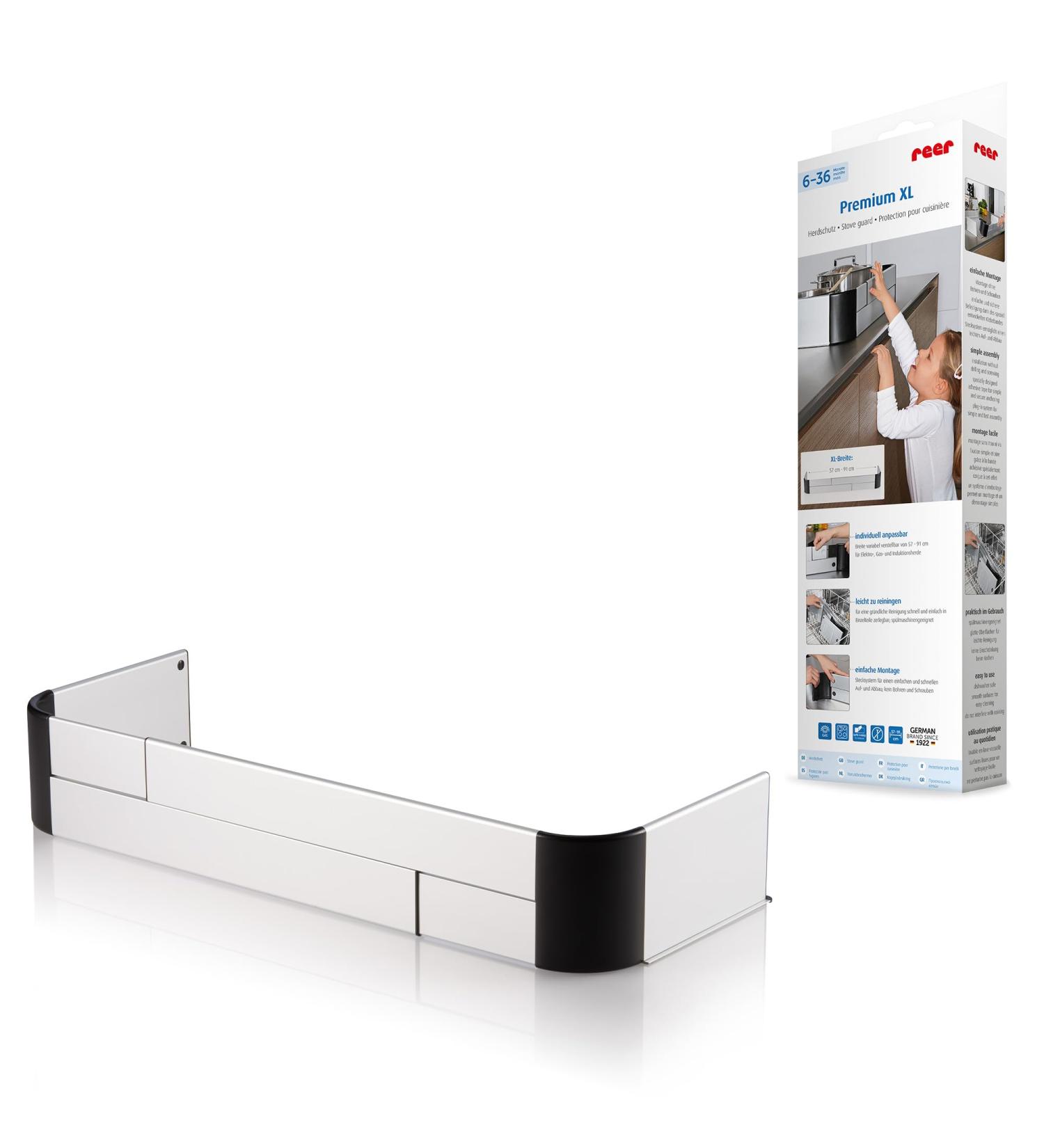 Reer Stove Guard Premium XL - Adjustable 57-90 cm for Induction & Gas Stoves | Silver Safety Solution - Buy Online on GoSupps.com