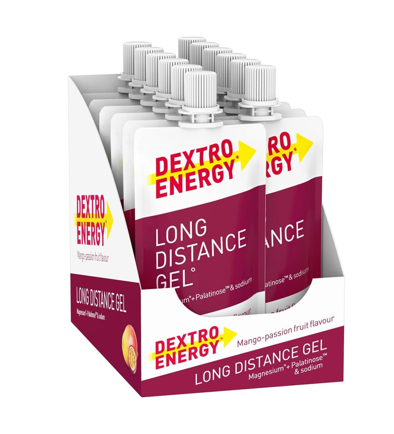 Dextro Energy Long Distance Gel - Mango Passion Fruit + Magnesium (12x50ml) | Energy Gel for Long Workouts Carbohydrate Concentrate & Electrolytes - Buy Online on GoSupps.com