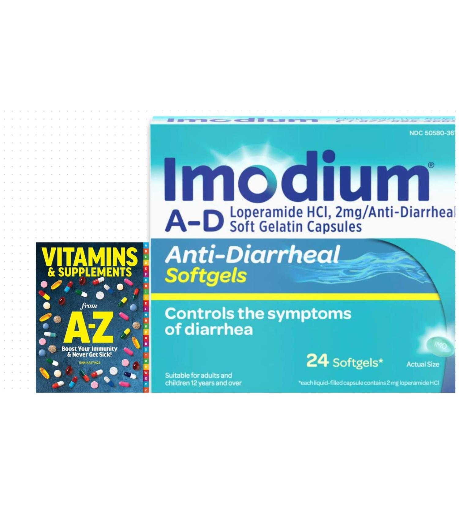 Adventure Home Imodium Gel Caps 24ct + Guide to Vitamins & Supplements Book - Buy Online on GoSupps.com