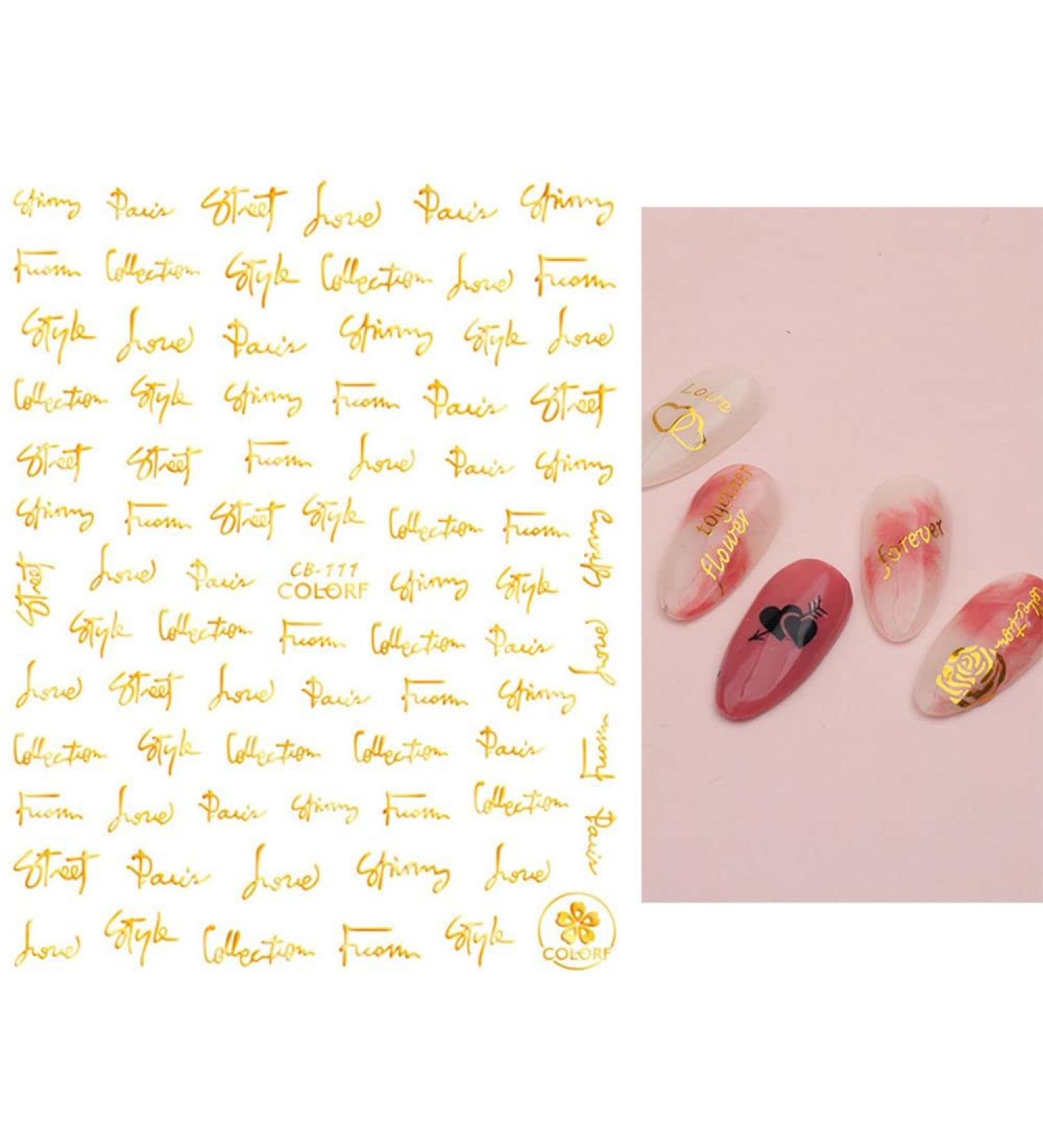 Manicure Sliders Charms DIY Nail Stickers Black Gold Silver Letters Valentine Design(CB-111 Gold) - Buy Online on GoSupps.com