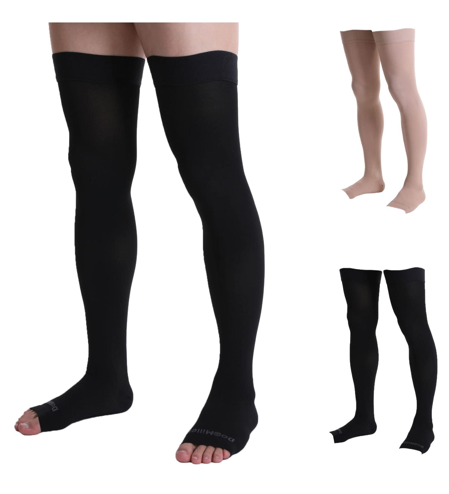 Doc Miller Open Toe Thigh High Compression Stockings 20-30mmHg - Pregnancy Support & Varicose Veins Relief - Black Medium 1 Pair - Buy Online on GoSupps.com