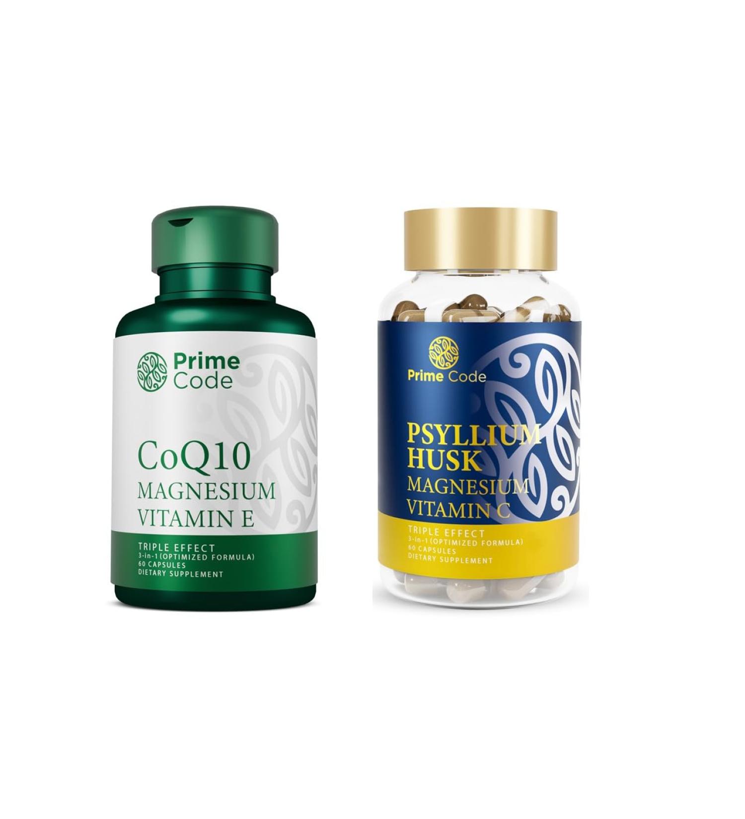 Prime Code CoQ10 250mg with Magnesium Glycinate and Vitamin E Psyllium Husk Capsules with Magnesium Citrate and Vitamin C - Buy Online on GoSupps.com